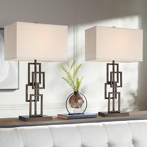 Miniatura 2 de 360 Lighting Kory Modern Industrial Table Lamps 26 12" Tall Set of 2 Dark Bronze Metal Geometric Stacked Rectangular Shade for Bedroom Living Room