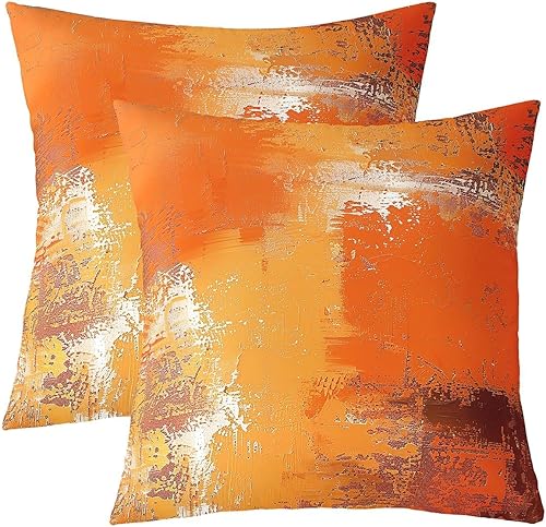 Miniatura 2 de Feelyou Juego de 2 fundas de almohada, 24 x 24 pulgadas, fundas de almohada decorativas naranja quemado, fundas de almohada de pintura de arte