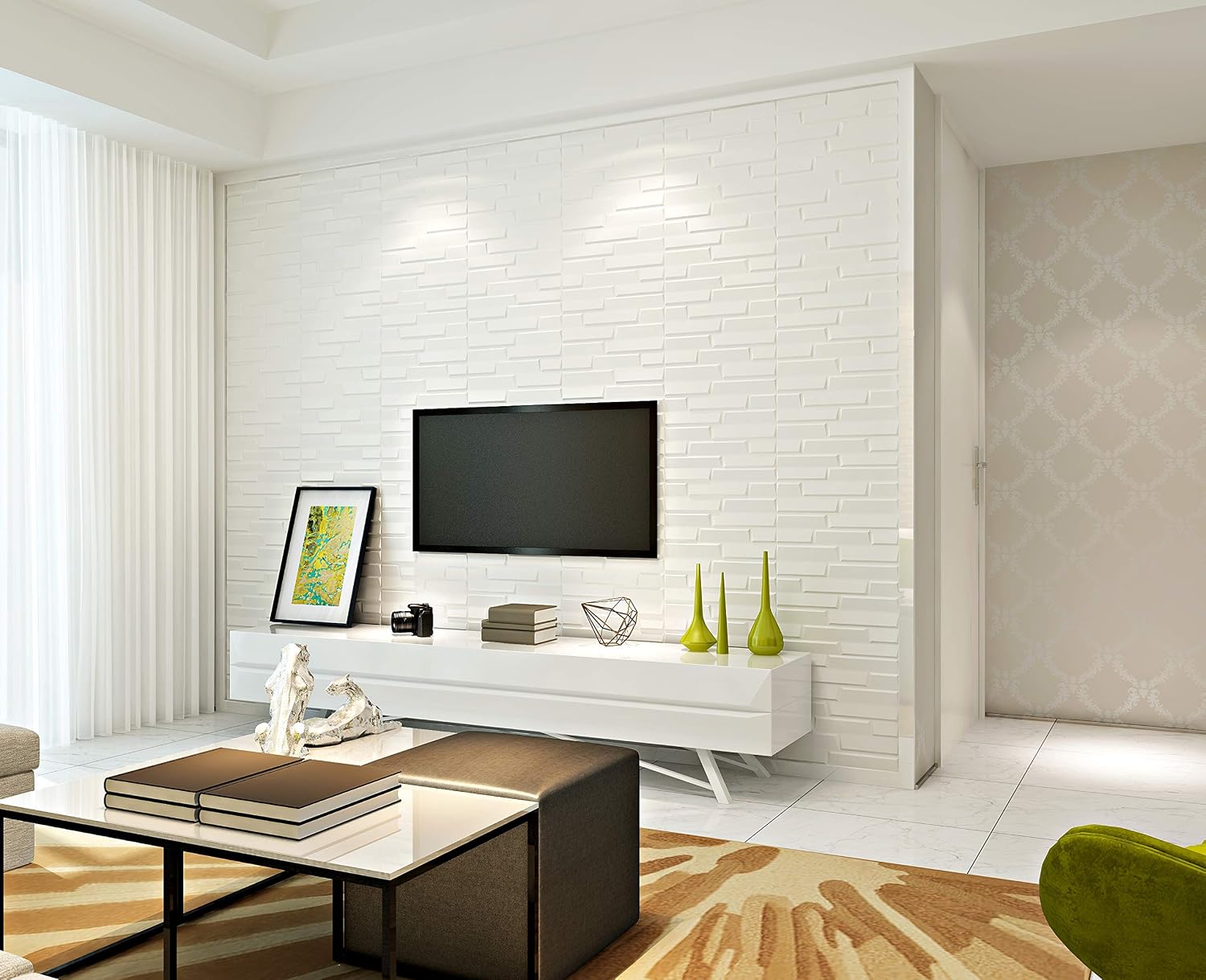 Art3d Peel and Stick 3D Wall Panels for TV Sofa Background Wall Decor, 2.53Ft x 2.28Ft White Brick (10, Primitive White)