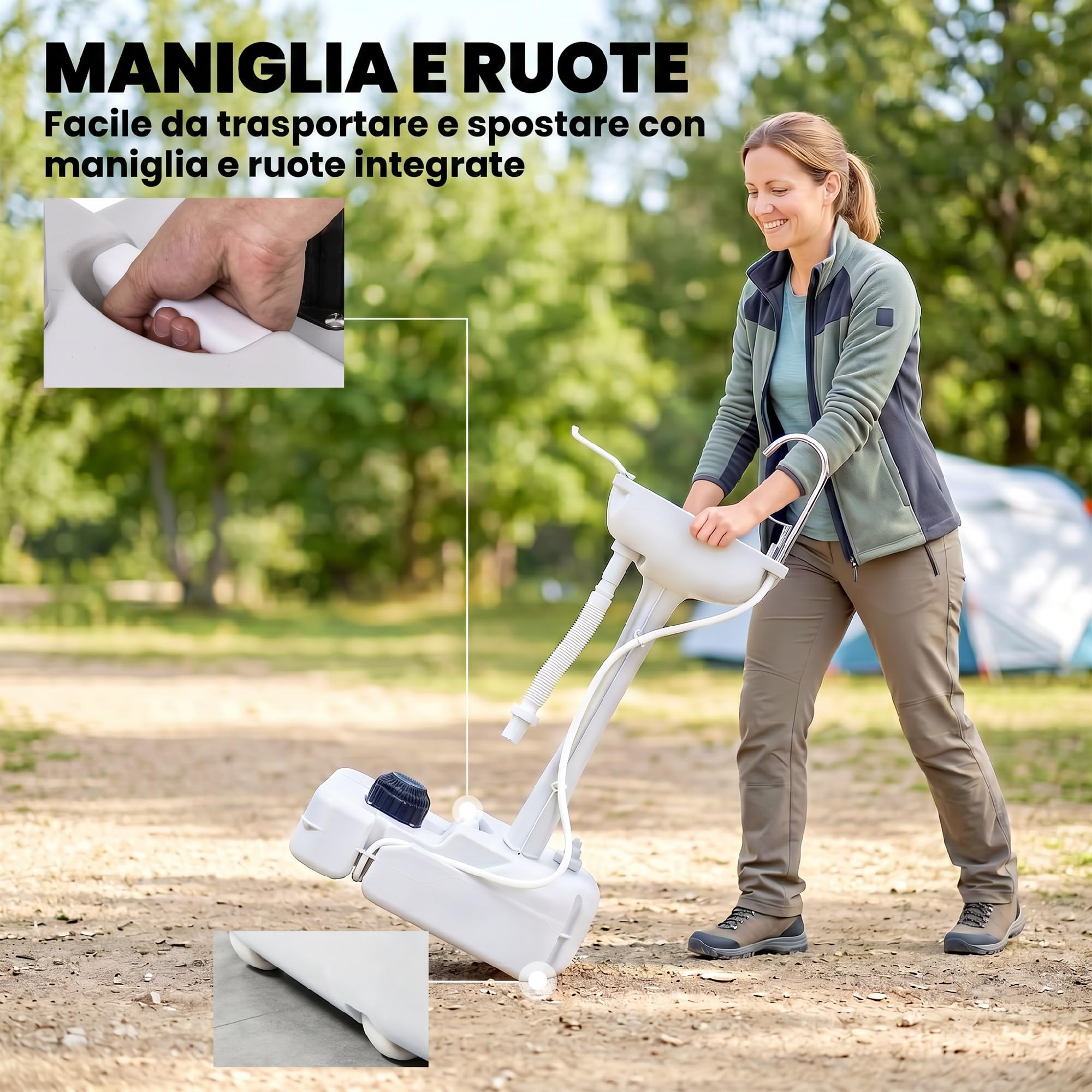 Outsunny Lavabo Portatile da Campeggio con 2 Ruote, Maniglia, Serbatoio Acqua 17L e Serbatoio Sapone 3.5L, 51x33.5x103cm