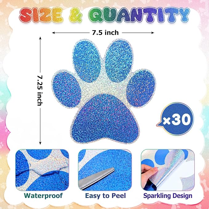30 adhesivos de huellas de patas azules brillantes 7.87 in miniatura 2