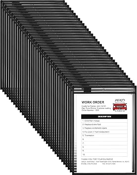 Nezyo Dry Erase Pockets Plastic Job Ticket Holders Shop Holder Order Pockets Clear Sleeves Tickets Folders Plastic Sleeves Paper Teacher Supplies for Classroom 14 x 10 in,Black,50 Pcs