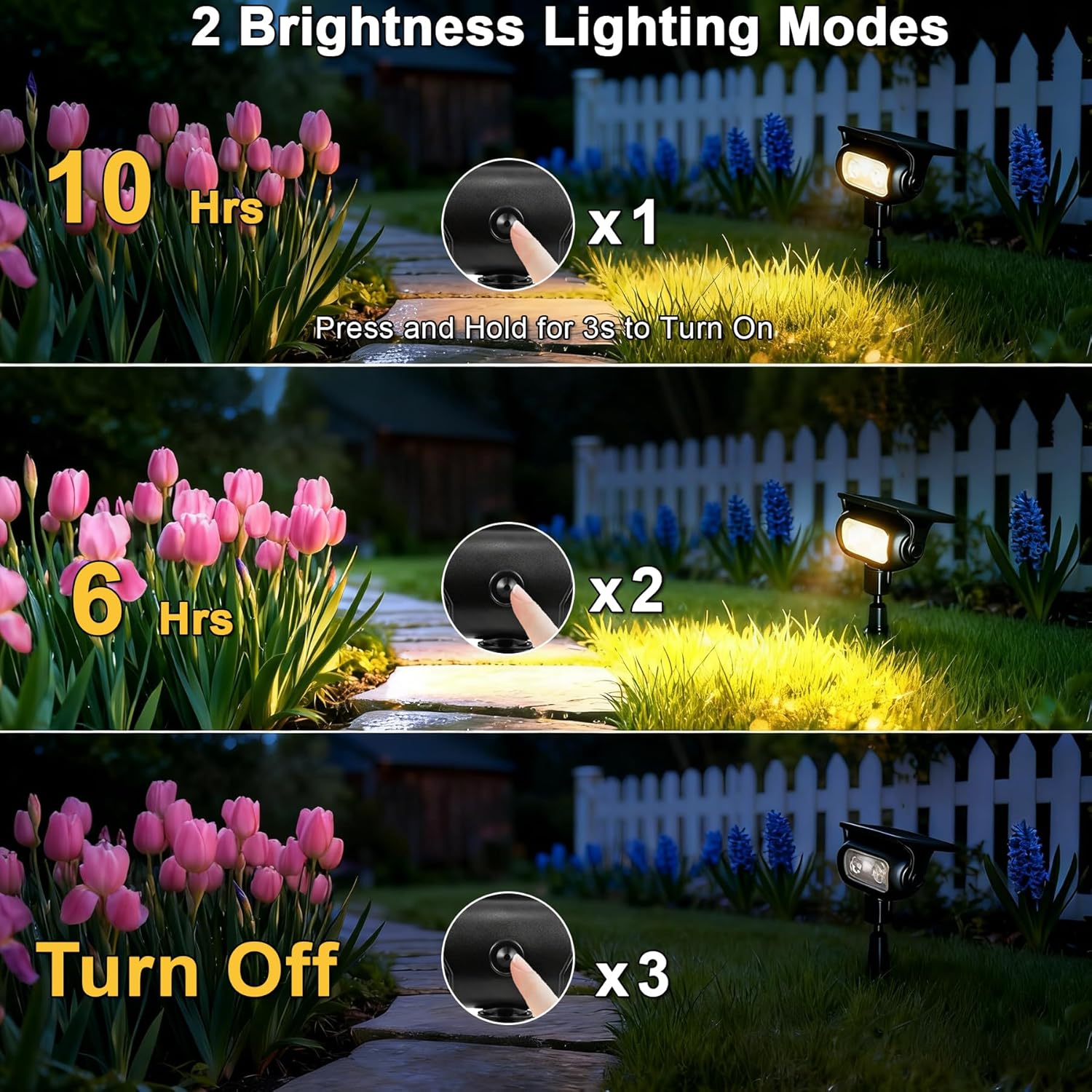 Solar Landscape Spotlights Outdoor for Garden Ambience, Warm White LED Spot Lights for Tree, Flag Lighting, Adjustable Solar Uplights, Auto On/Off Dusk to Dawn