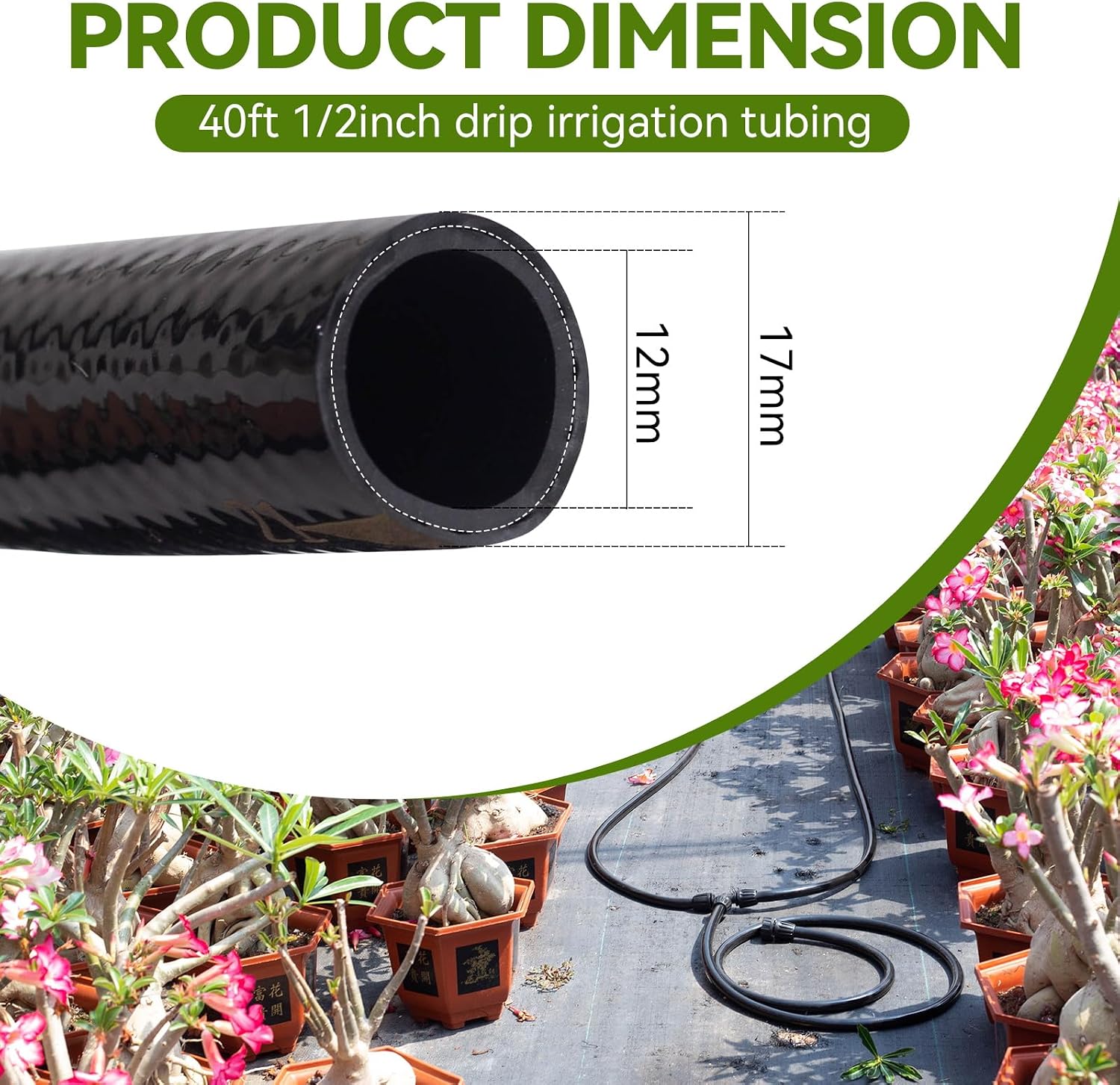 Inntop 40FT 1/2 Inch Drip Irrigation Tubing Extension Hose, 1/2" Main Line Watering Tube for Expanding Garden Irrigation Systems with 4pcs Quick Connector (No Drip Emitters No 1/4" Tubing）