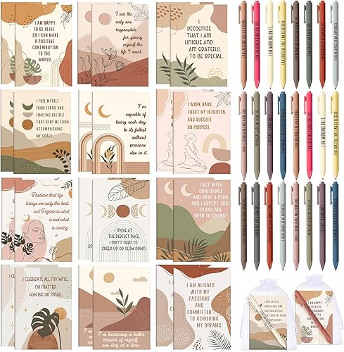 Mooliwe Juego de 12/24 piezas de regalo de afirmación positiva, cuadernos de gratitud con bolígrafos, bolsas pequeñas, bloc de notas motivacionales,