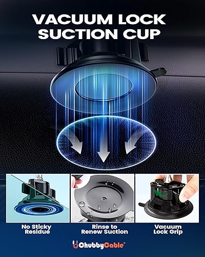 Miniatura 5 de chubbycable ChubbyGrip Pro - Soporte de teléfono con pomos metálicos de alta calidad para tu automóvil, rotación de 360, con ventosa, soporte de