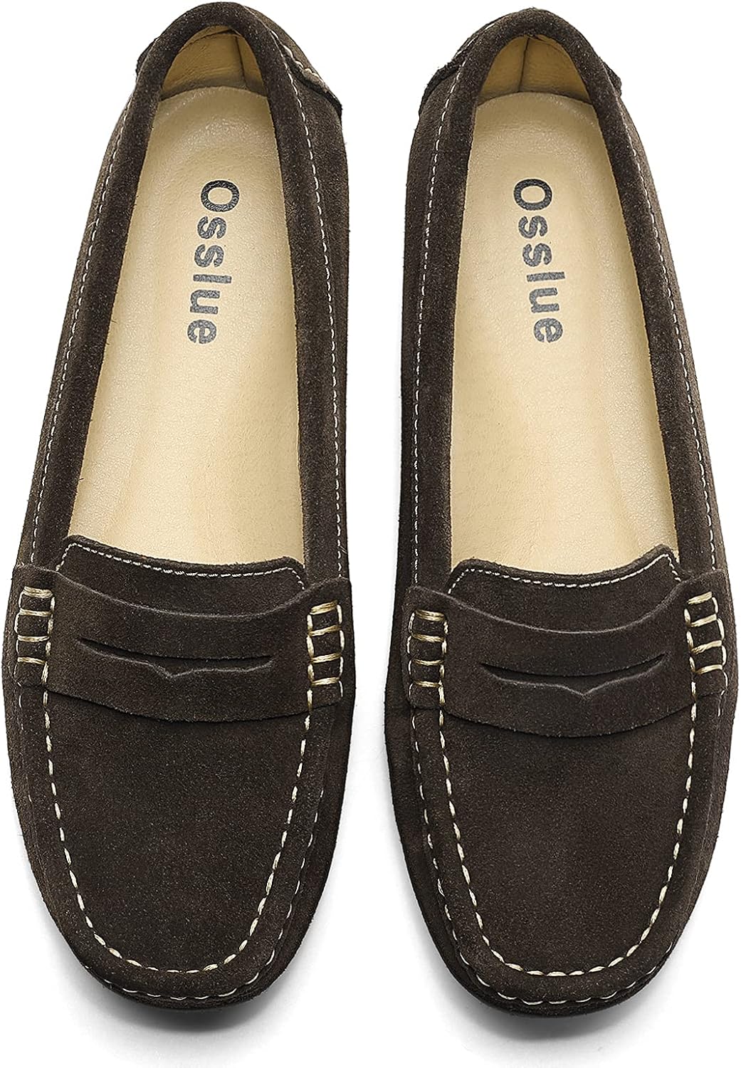 Osslue Women's Suede Leather Casual Penny Loafers Retro Ladies Moccasins Driving Mocs Comfort Slip-On Fashion Boat Shoes Classic Flats - Image 6