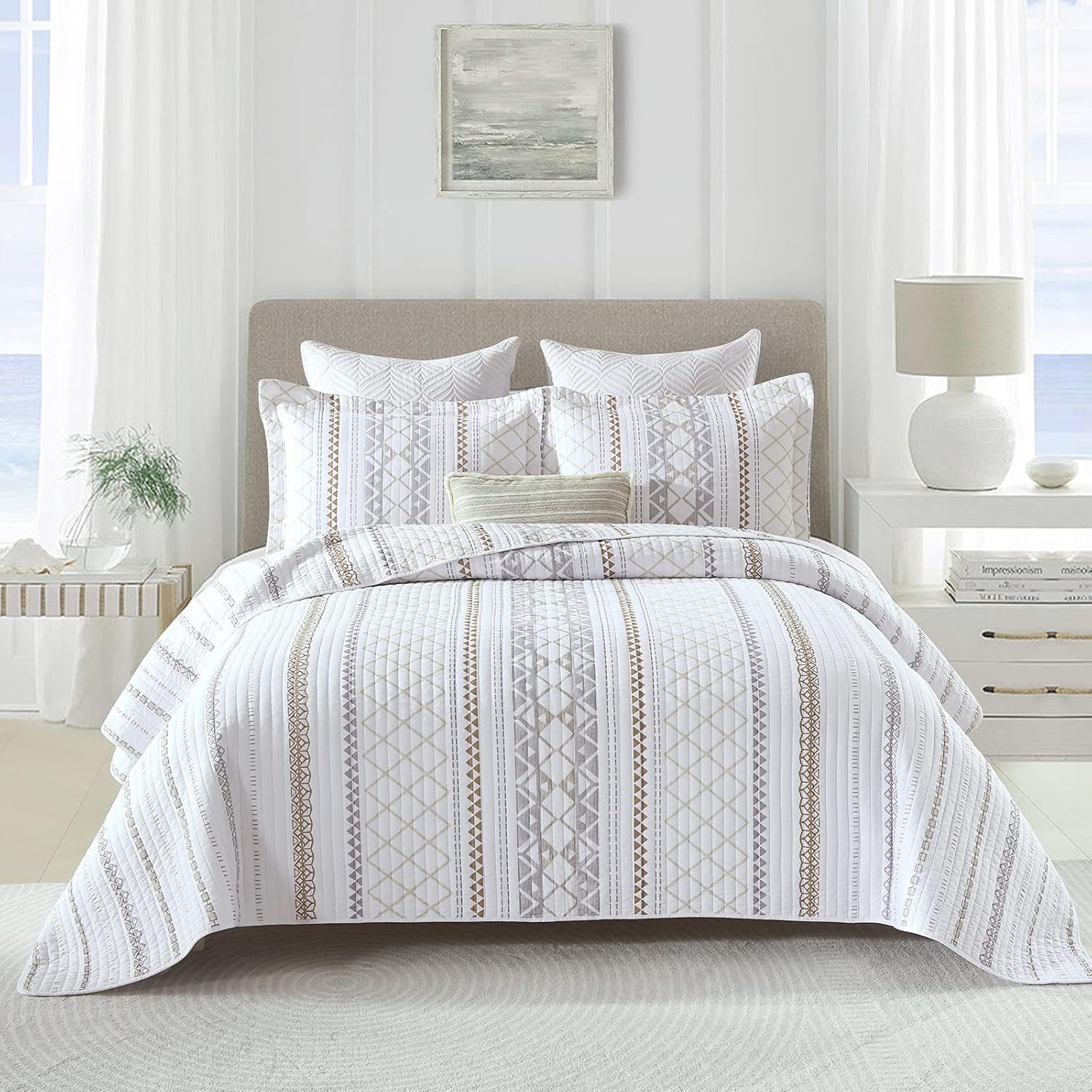 YPLWOMEN Quilts Queen Size 100 Cotton Geometric Queen