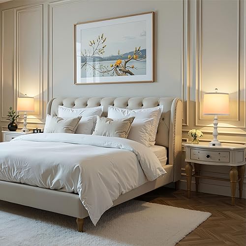 Miniatura 4 de Juego de 2 lámparas de mesa de granja de 23 pulgadas para sala de estar, con puertos USB C+A, lámpara de noche retro para dormitorio, oficina,