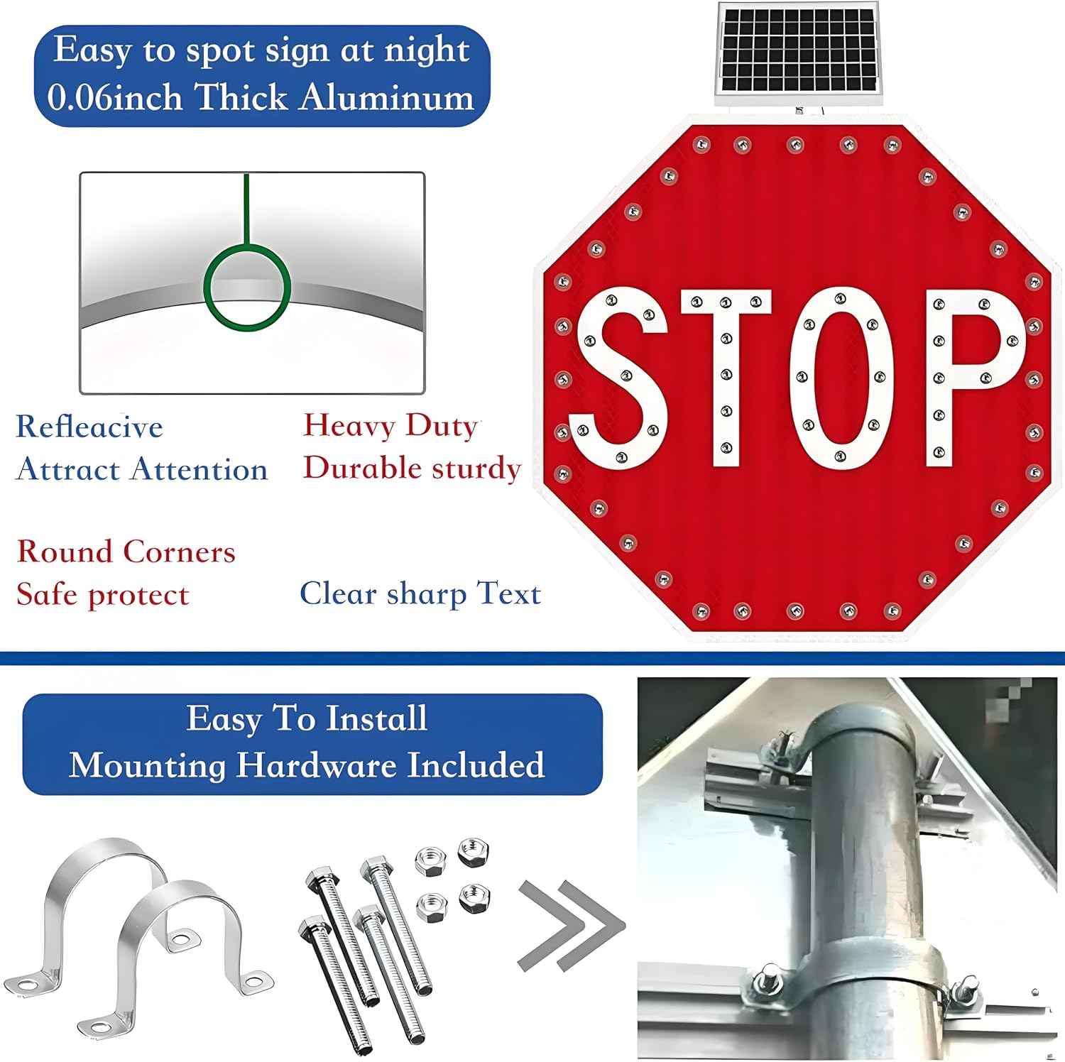 30" Reflective Stop Sign - Durable Aluminum Octagonal Road Warning for Traffic Control & Safety at Tunnel Entrances - High Visibility Traffic Sign
