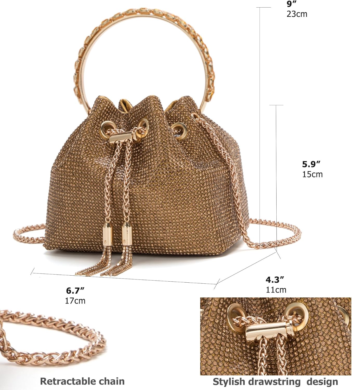 Bling Crystal Rhinestone Purse for Women Sparkly Clutch Handbag Crossbody Bag for Evening Wedding Party Prom - Image 4