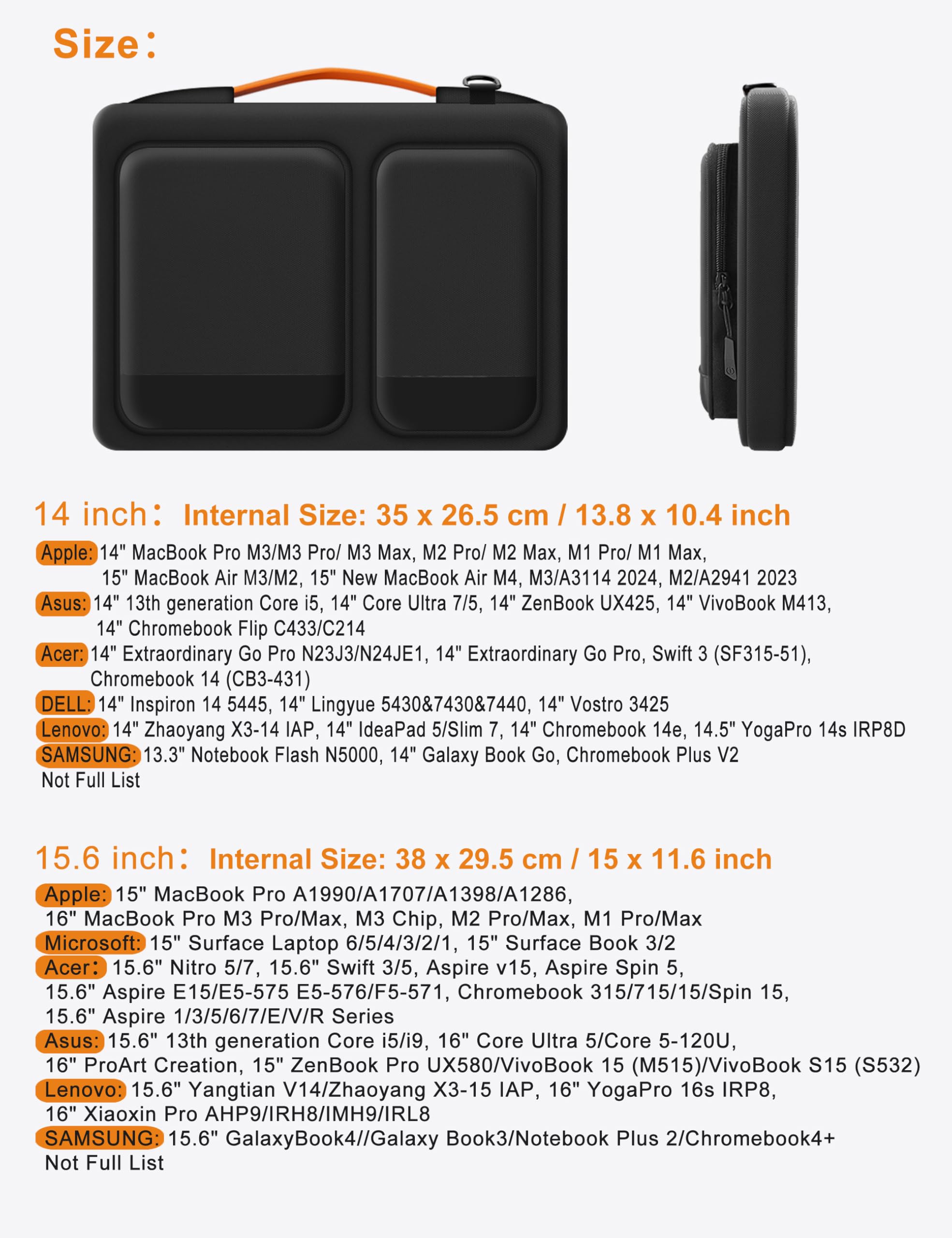 Alfheim Custodia per laptop da 15,6-16", borsa a tracolla leggera impermeabile resistente agli urti, custodia protettiva a 360°, compatibile con MacBook Pro A1398 A2141 A2485, Surface Book