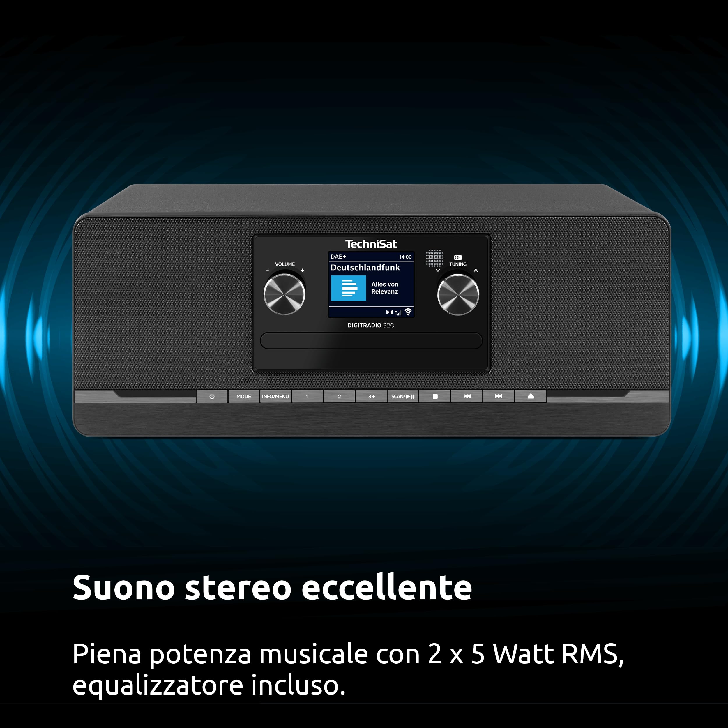 TechniSat DIGITRADIO 320 Radio digitale DAB+ FM CD Bluetooth USB 2×5W RMS TFT