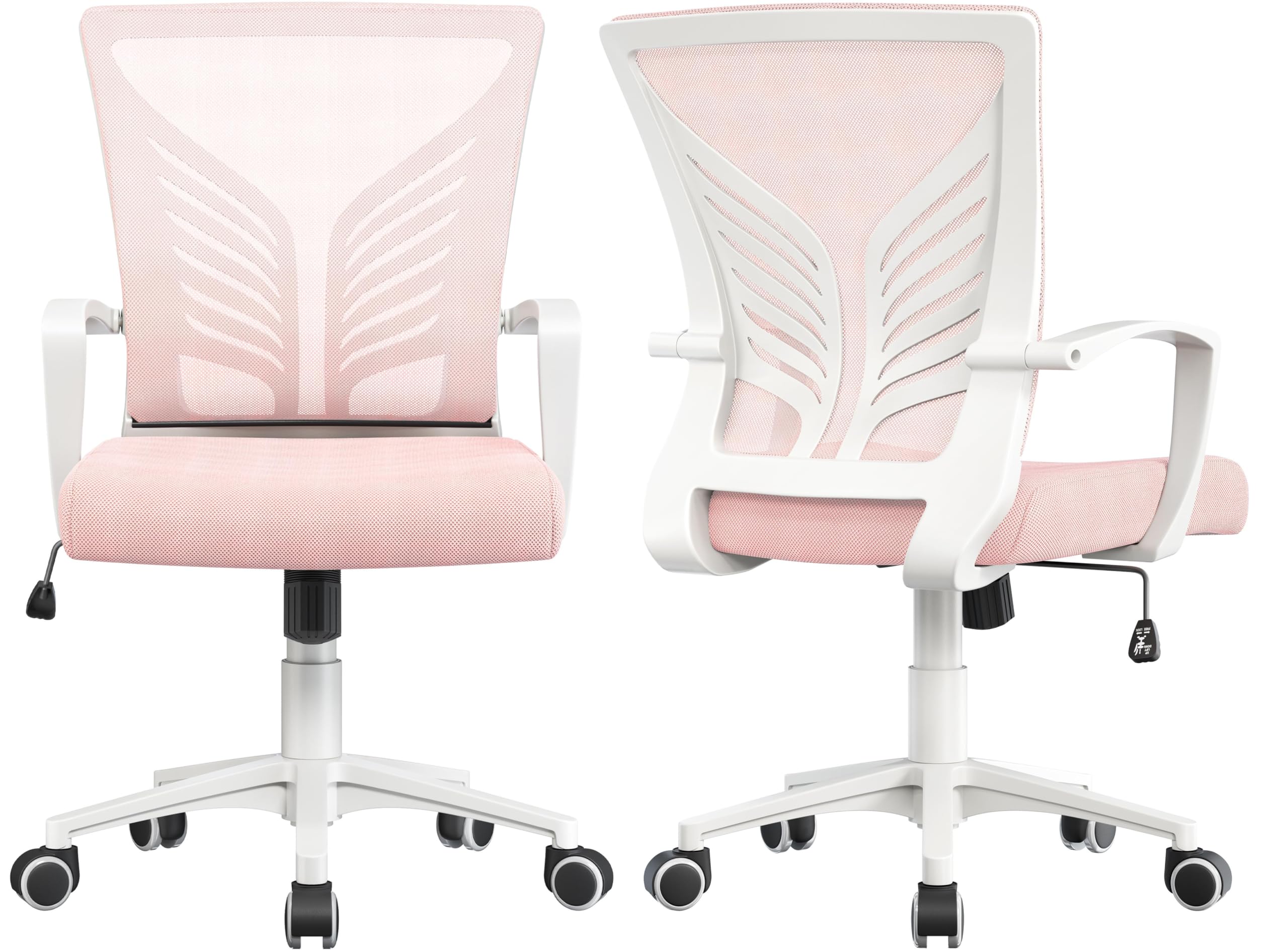 Yaheetech Silla de Oficina con Función de Inclinación, Silla Malla con Soporte Lumbar y Diseño Mariposa para Estudio, Carga Máxima 136kg (Rosa, Juego de 2)