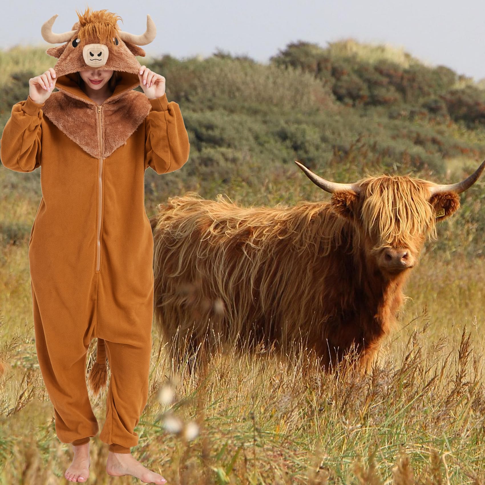 Pigiama unisex a forma di mucca delle Highlands, costume per Halloween, cosplay, pigiama, abbigliamento da notte