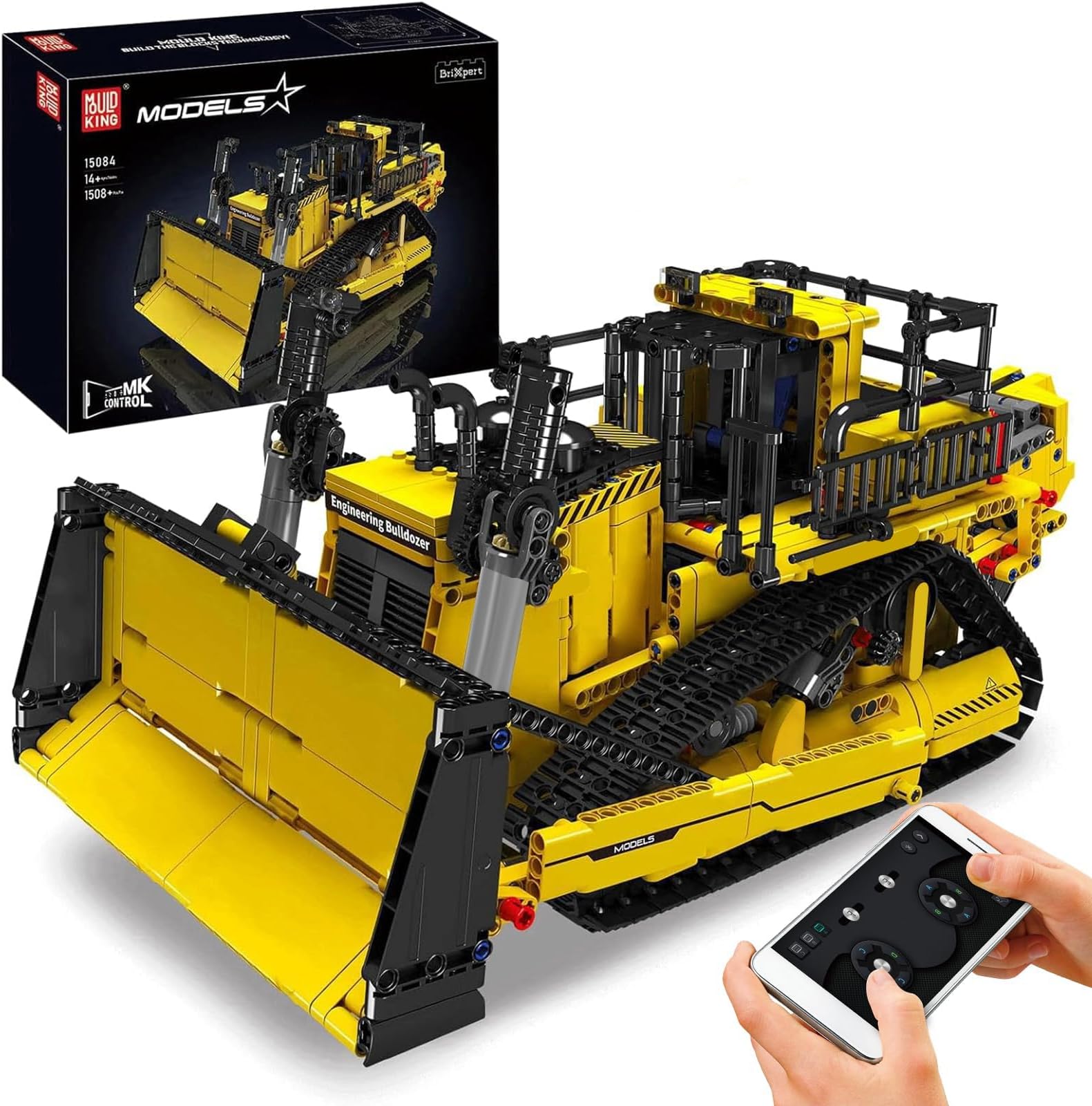 Bulldozer Technique Building Set, App-Controlled 2.4G RC Bulldozer Truck Construction Vehicle Toys with Engines, DIY Engineering Model Sets for Adults/14+(1508 Pieces)