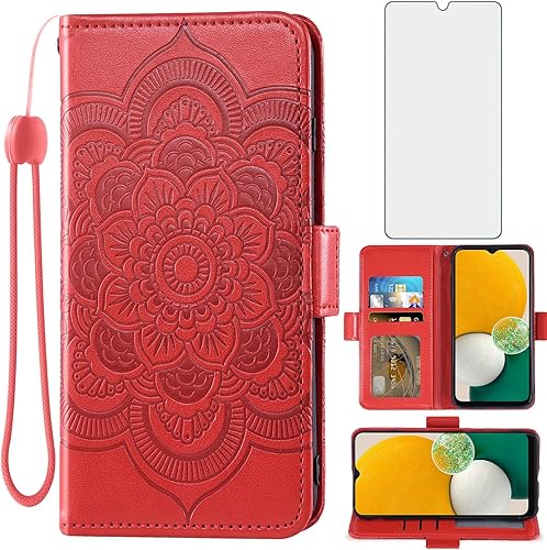 Asuwish Compatible con Samsung Galaxy A13 5G - Funda tipo cartera y protector de pantalla de vidrio templado, soporte para tarjeta de crédito,