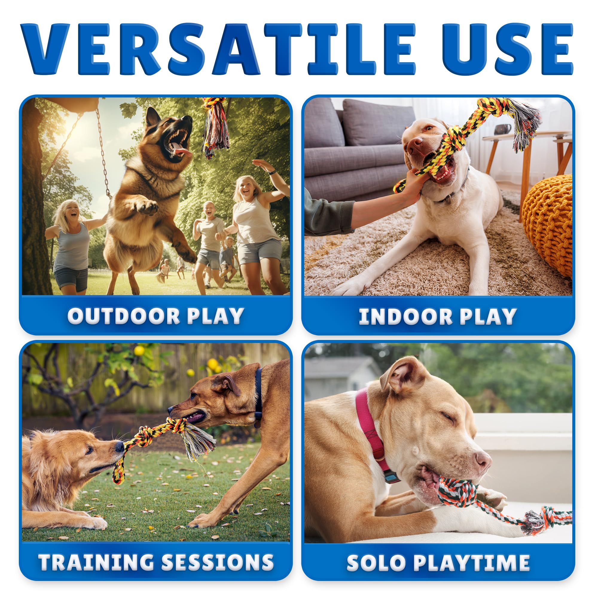 Yes4Quality Bungee Giocattolo da Appendere per Cani, Corda Interattiva Blu da Rimorchio con Kit di Molle in Metallo e 2 Giochi in Corda, Attrezzatura per Esercizi Pesanti per Cani