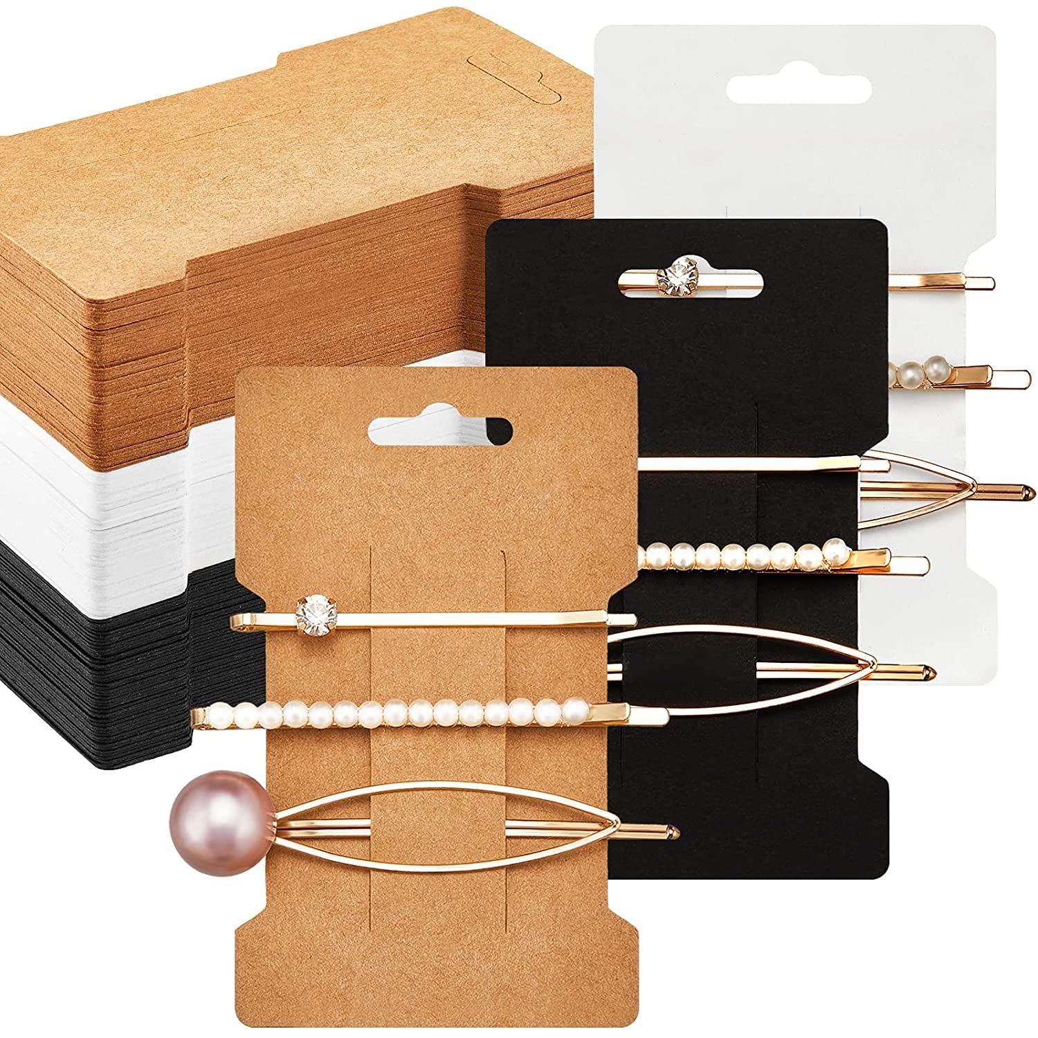 SYOSI 120 Pieces Hair Clip Display Cards 6 x 10 cm Kraft Paper Hair Bow Holder Cards Rectangular Clip Collecting Cardboard for Hair Bow Barrettes Accessories Display and Organizing, 3 Colors