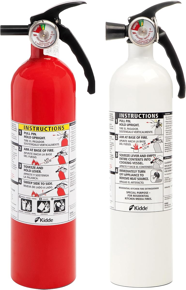 Juego de extintor de incendios para el hogar y la cocina Kidde, 711A | 1-A:10-B:C, RESSP+FA110G | Juego combinado de extintor residencial para pequeños incendios de aceite y grasa de cocina + incendios domésticos comunes, 2.5 lb. de químico seco