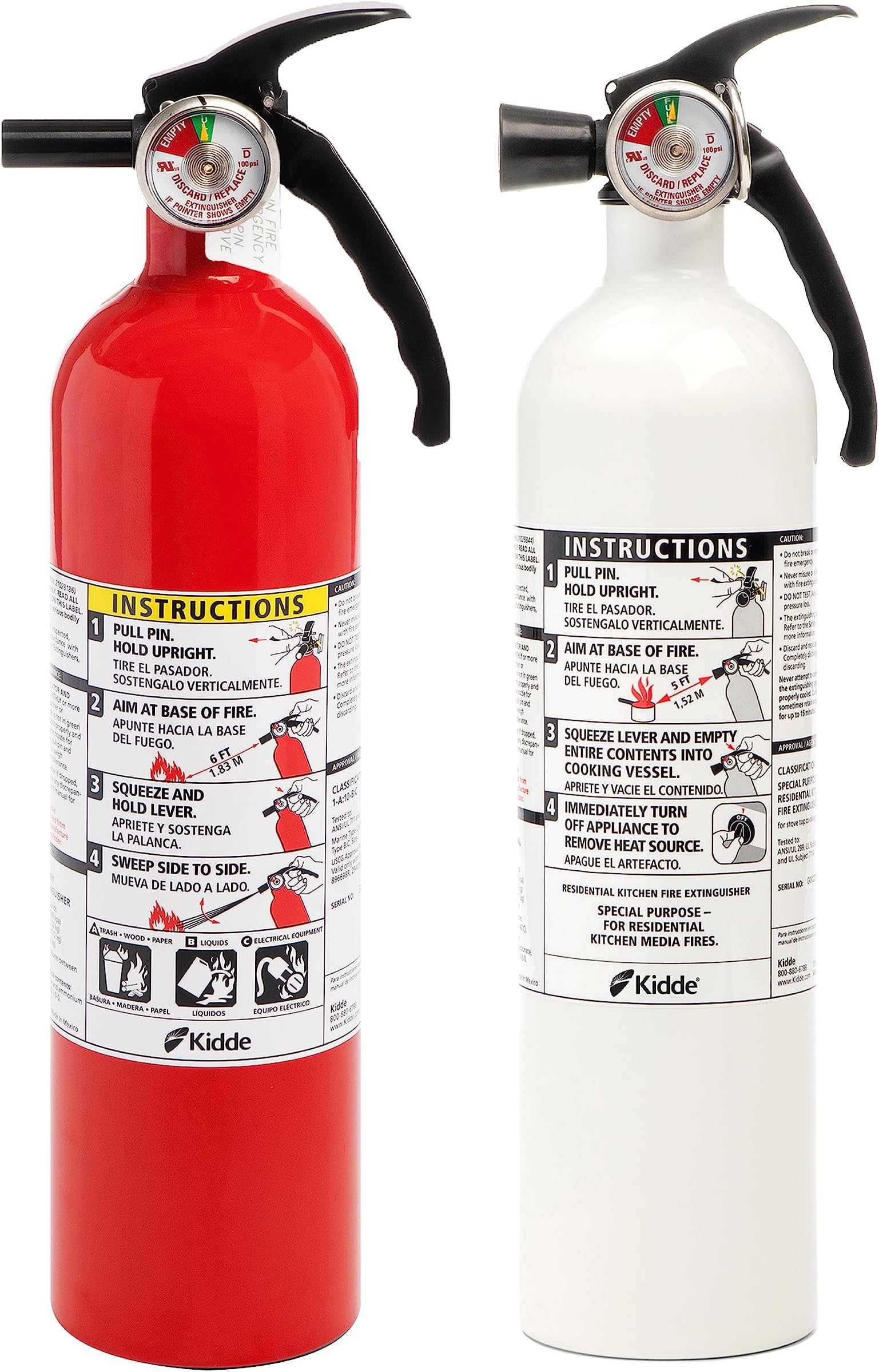 Kitchen Fire Extinguishers for Home & Office Use, 2 Pack: One 1-A:10-B:C and One Specialty Kitchen Extinguisher, Wall Mount & Strap Brackets Included