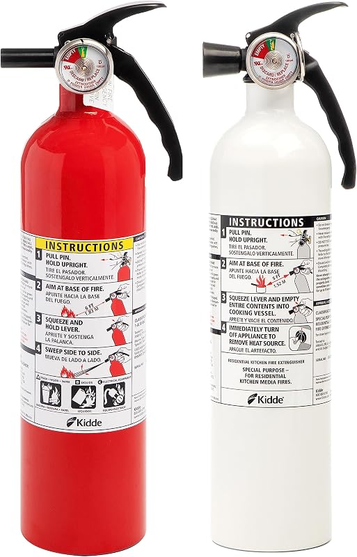 Juego de extintor de incendios para el hogar y la cocina Kidde, 711A | 1-A:10-B:C, RESSP+FA110G | Juego combinado de extintor residencial para pequeños incendios de aceite y grasa de cocina + incendios domésticos comunes, 2.5 lb. de químico seco