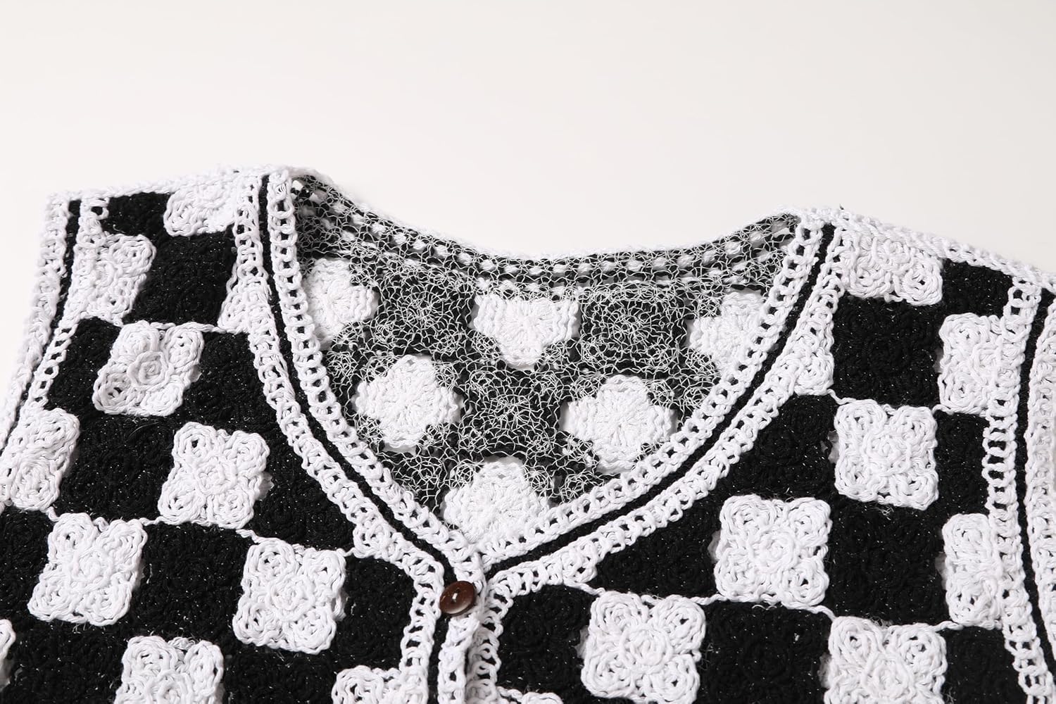 Women's Crop Crochet Vest Top Summer Button V Neck Embroidered Knit Sleeveless Sweater Vest - Image 3