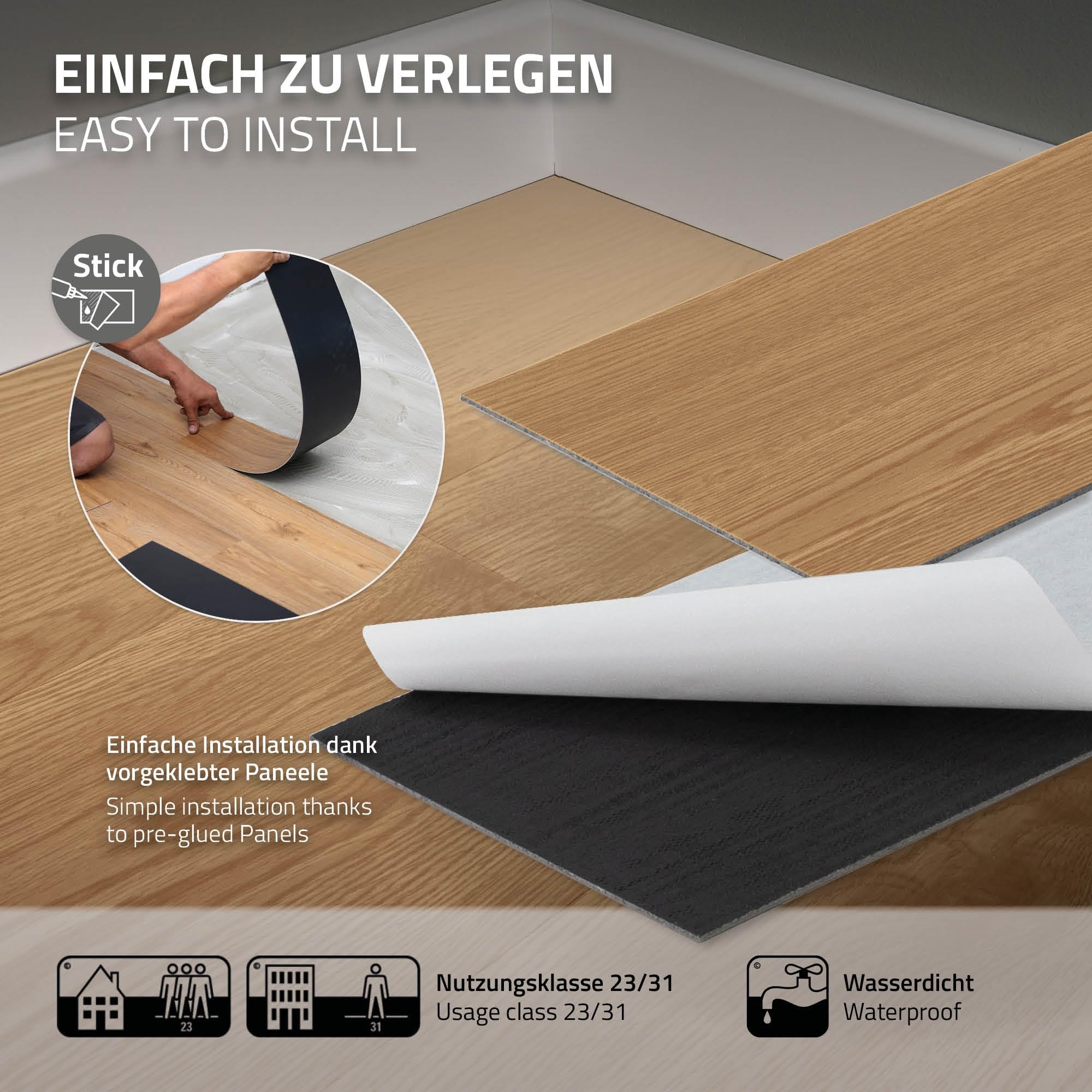 ML-Design Podloga Deluxe PVC, samoprzylepne deski winylowe, podloga winylowa, 91,5 cm x 15,3 cm x 2 mm, grubosc 2 mm, 2,23 m² / 16 desek, dab Sundance, wyglad drewna