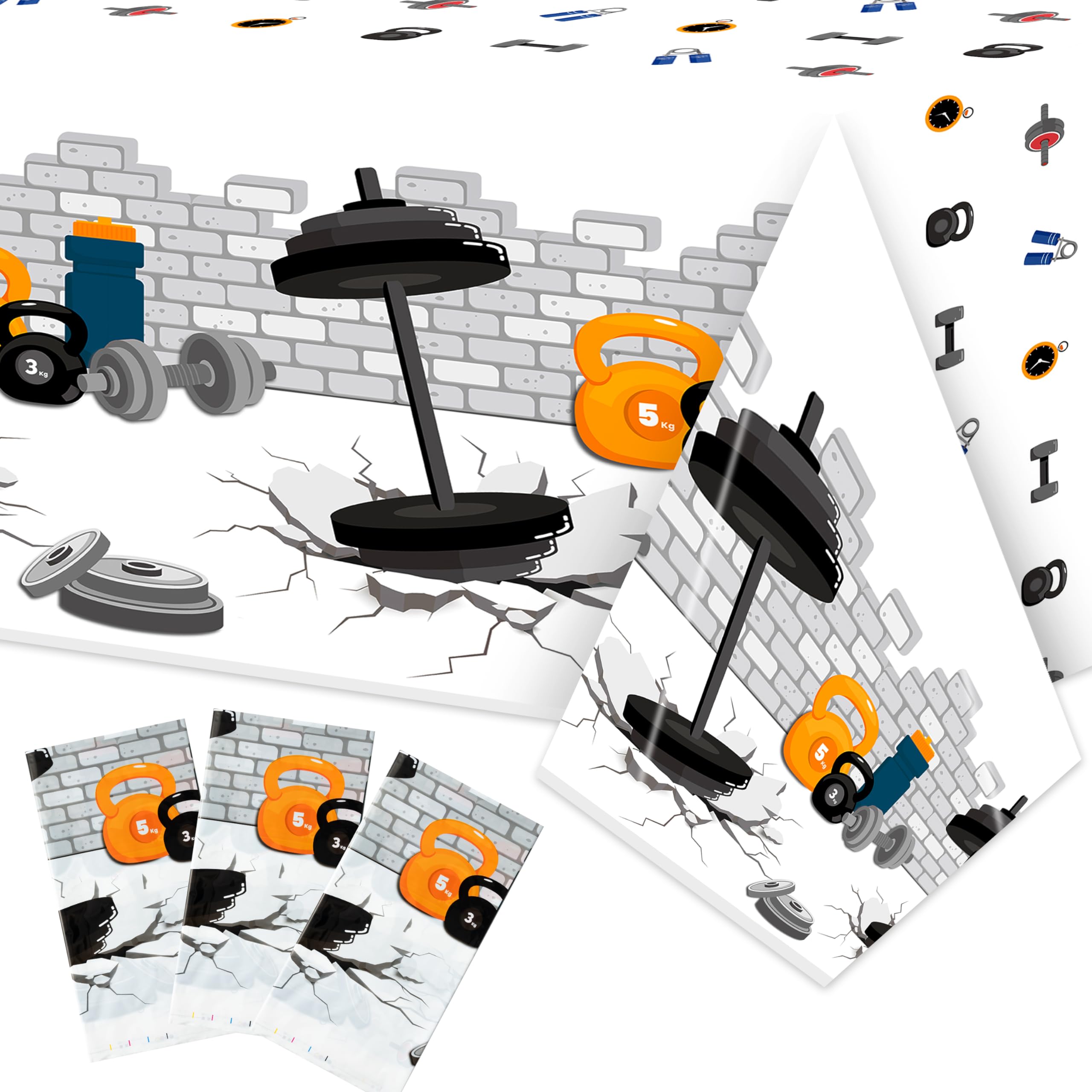 3Pcs Gym Birthday Party Tablecloth - 87 x 51 Inches Plastic Fitness Sports Table Cover Disposable Weight Lifting Table Cloth for Kitchen Picnic Bodybuilder Gym Birthday Party Decor Supplies