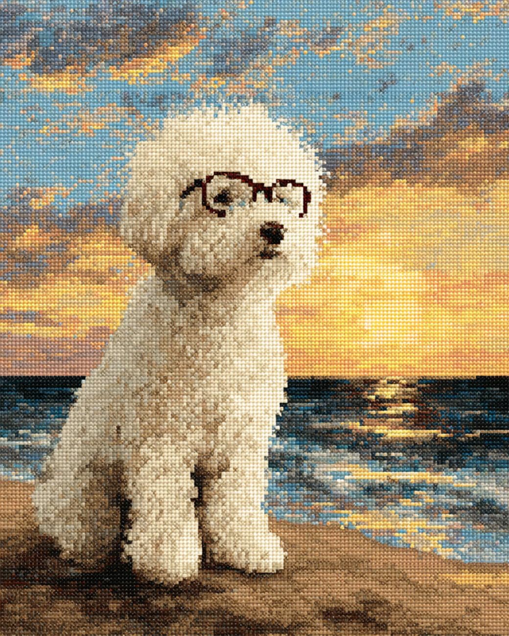 AxiangziK DIY Embroidery Kits Beach Poodle 11CT 30x40cm