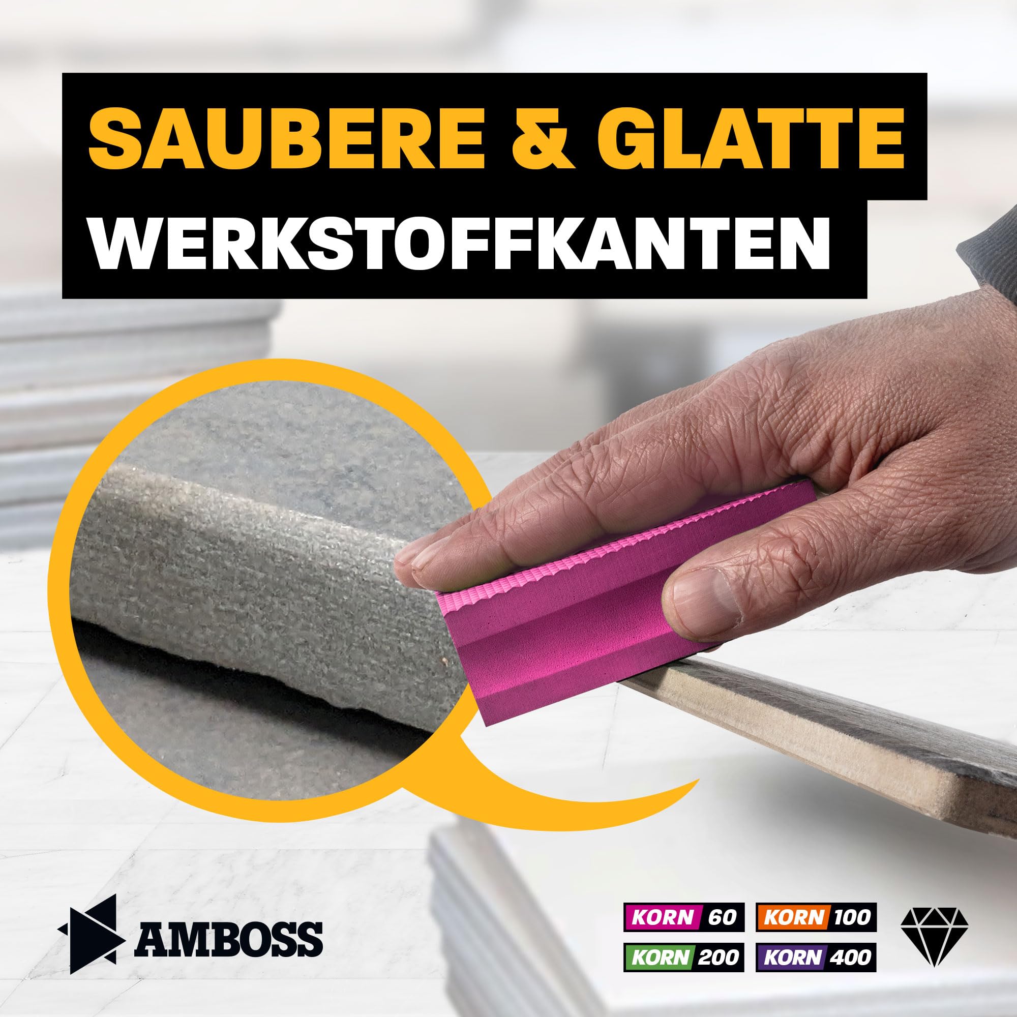 Amboss Werkzeuge Juego de bloques de lija de grano: 60-400 – Almohadilla de lija de diamante, adecuado para azulejos + gres porcelánico + vidrio + granito + mármol