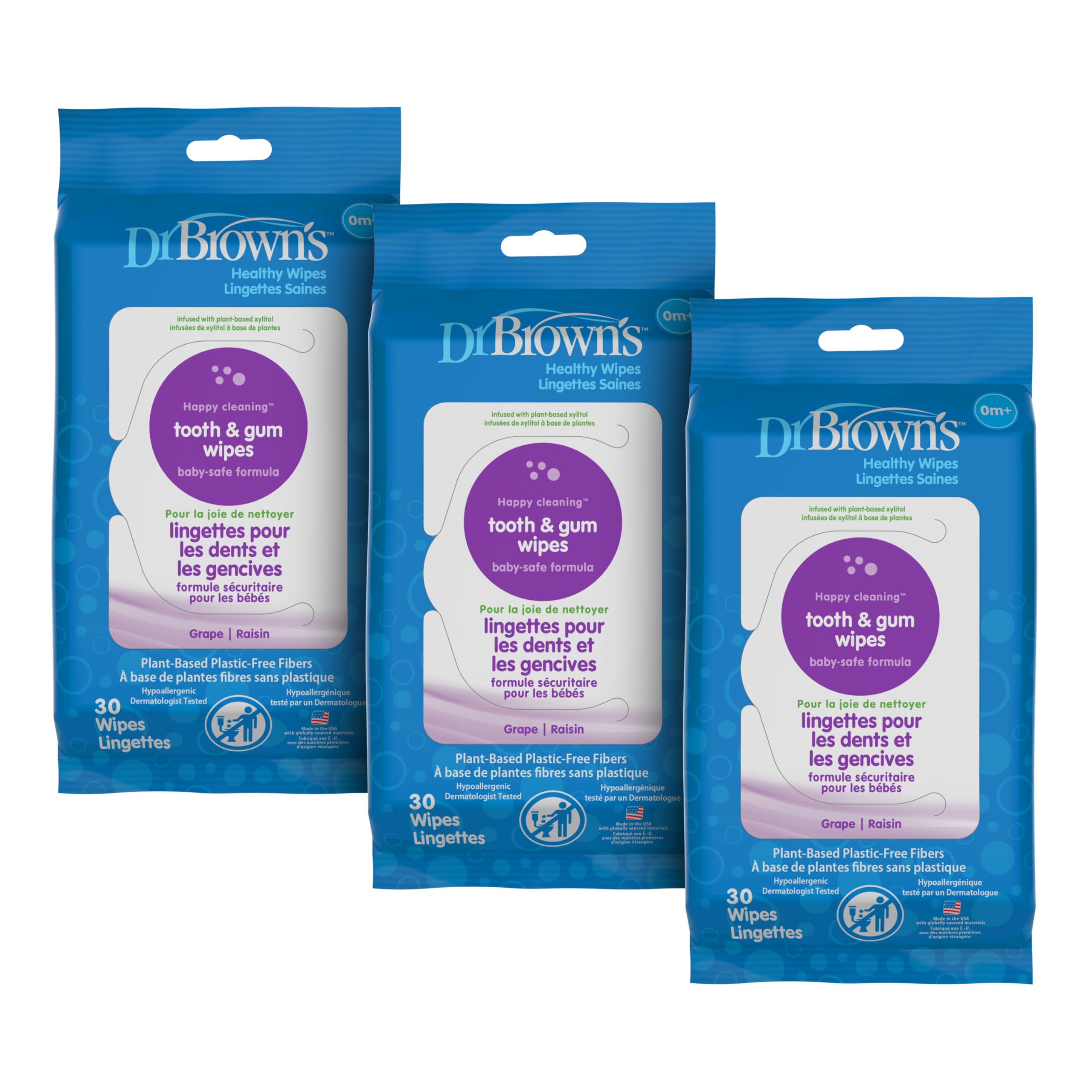 Dr. Brown's Tooth and Gum Wipes, 30 Count, 3 Pack, Blue