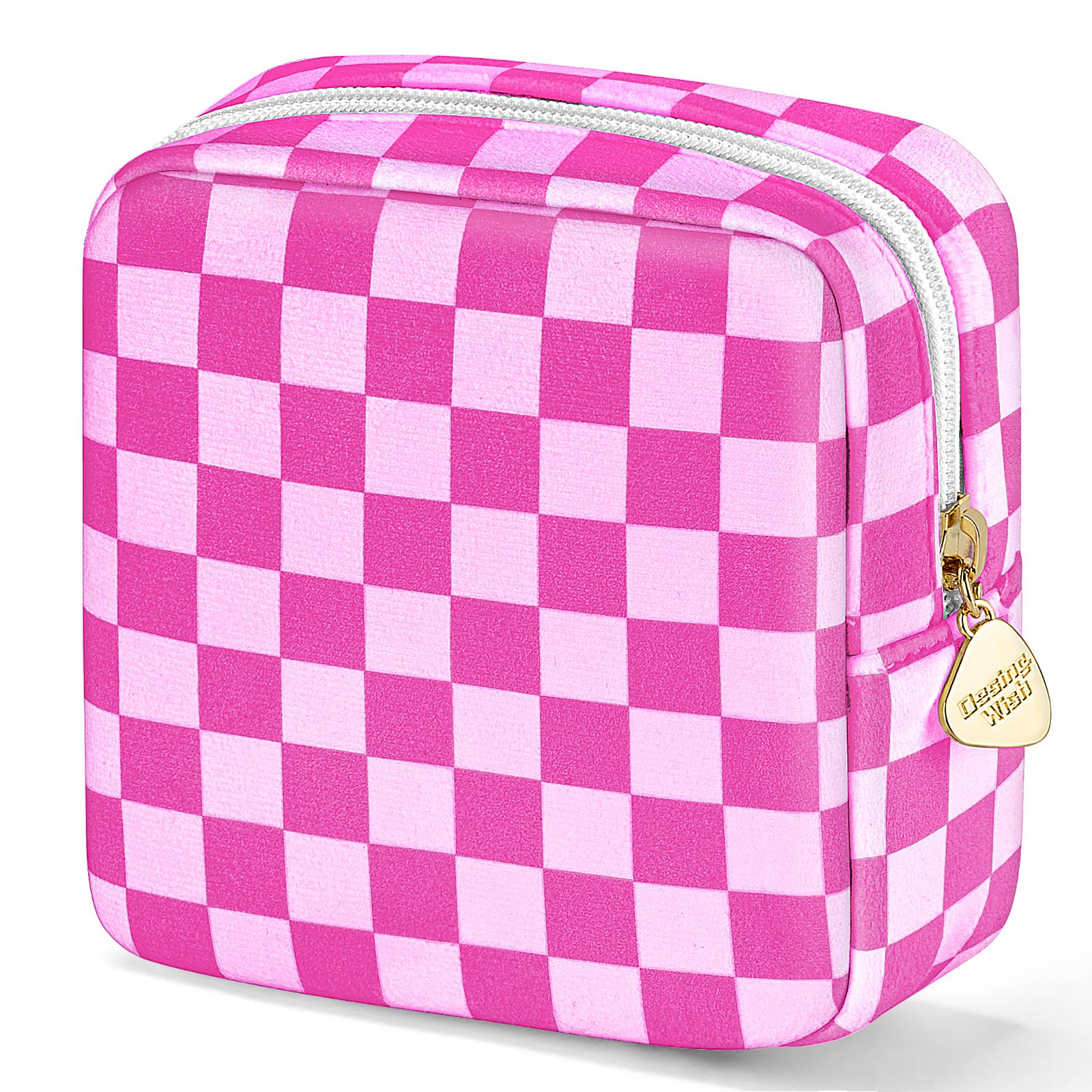 Desing Wish 5.1'' x 5.1'' Small Makeup Bag for Purse Flocked Material Mini Travel Makeup Bag with Two Inner Pockets Portable Cute Cosmetic Bags for