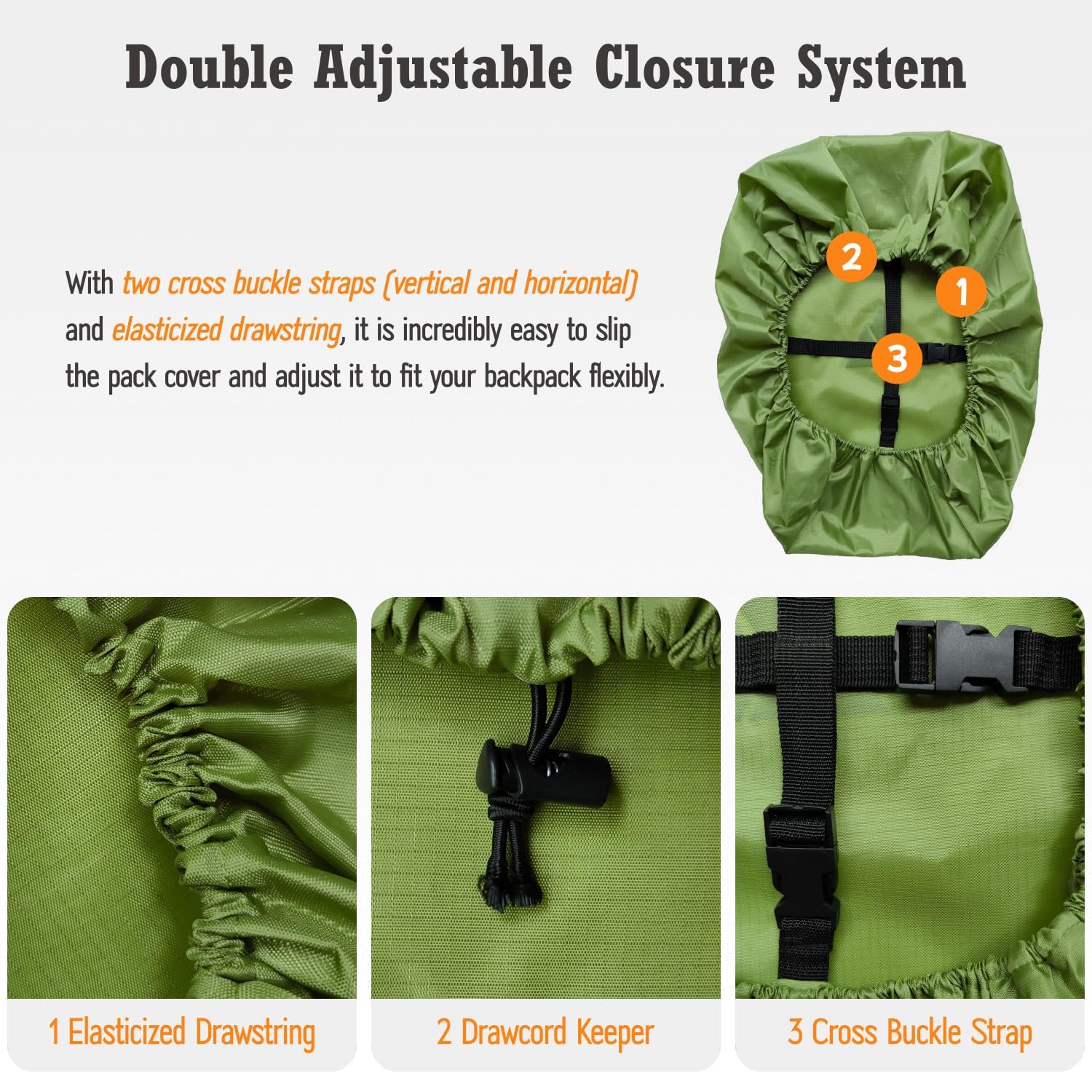 Funda impermeable para mochila (15-90 L) con correas de hebilla cruzada antideslizantes ajustables mejoradas, nailon impermeable de triple capa y un perforador de almacenamiento. Ligera y
