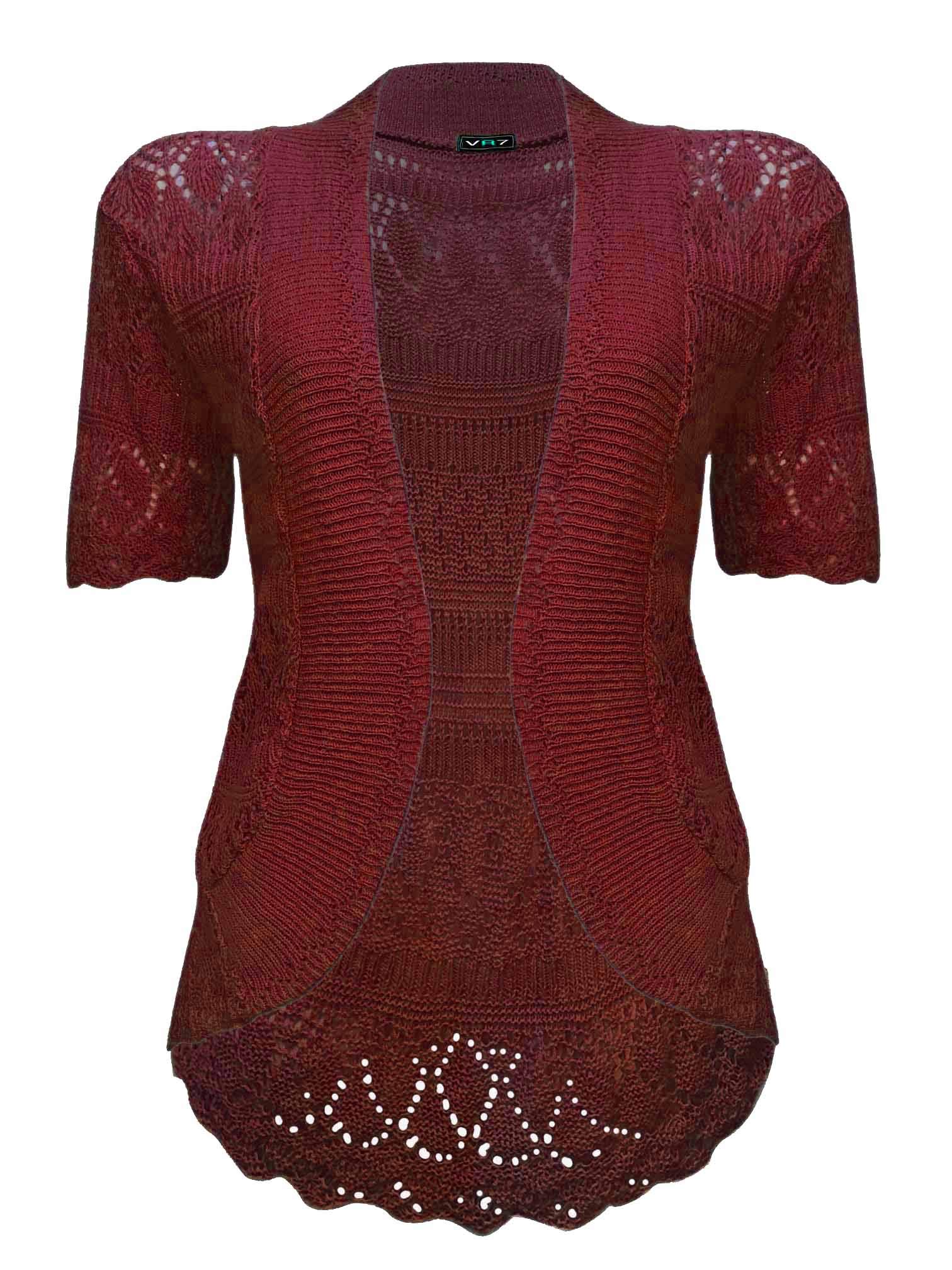 Vr7 Women's Wine Bolero Cardigans For Shrugs Light Weight Short Sleeves Knitted Shrug Crochet Lace Cardigan Cotton Summer Kimono Jackets Uk Casual Cropped Bolero For Evening Dress