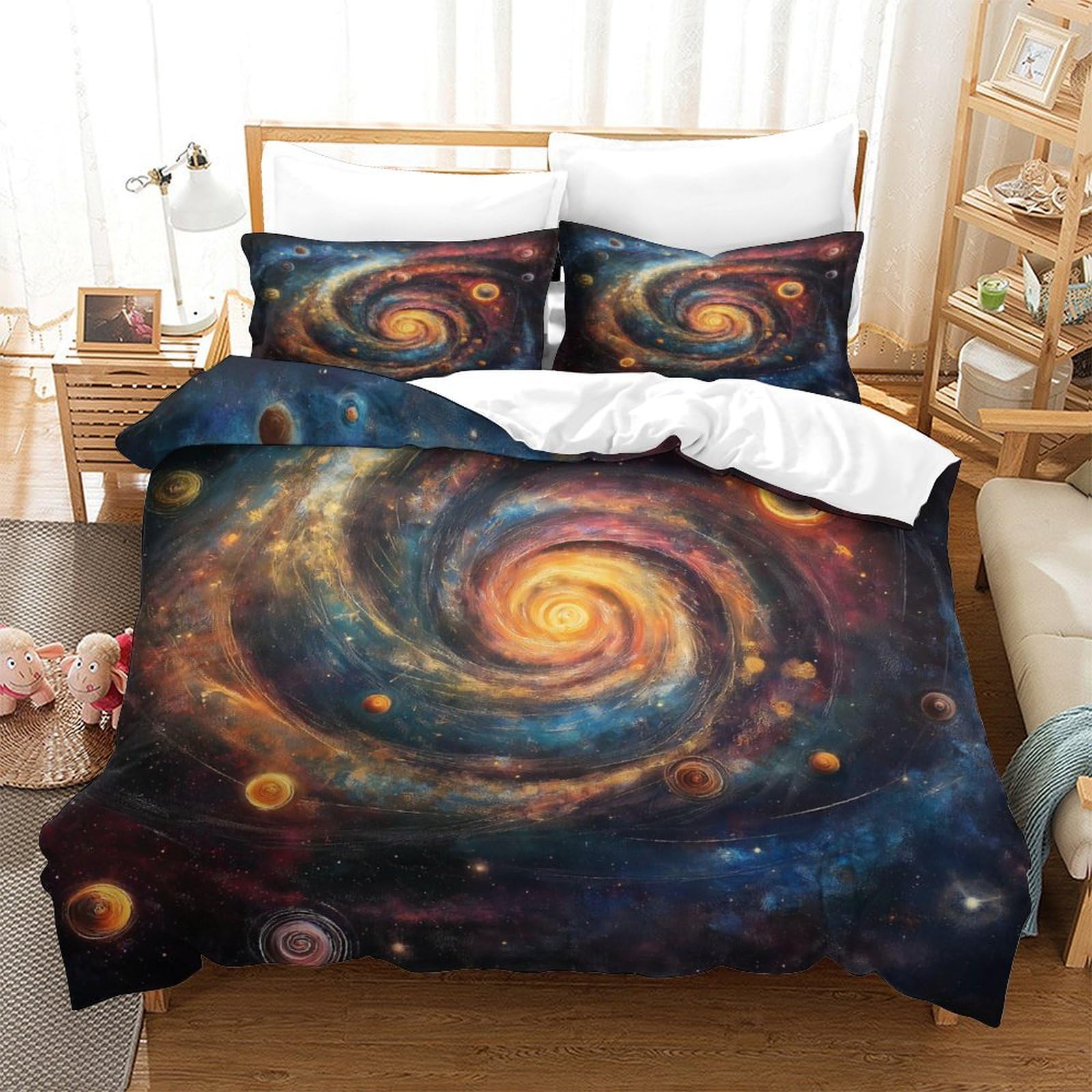 P1S9U7W5Y 3D Printed Galaxy Spiral Microfiber 3pcs Duvet Cover Set Space Nebula Bedding Set Double（200x200cm）