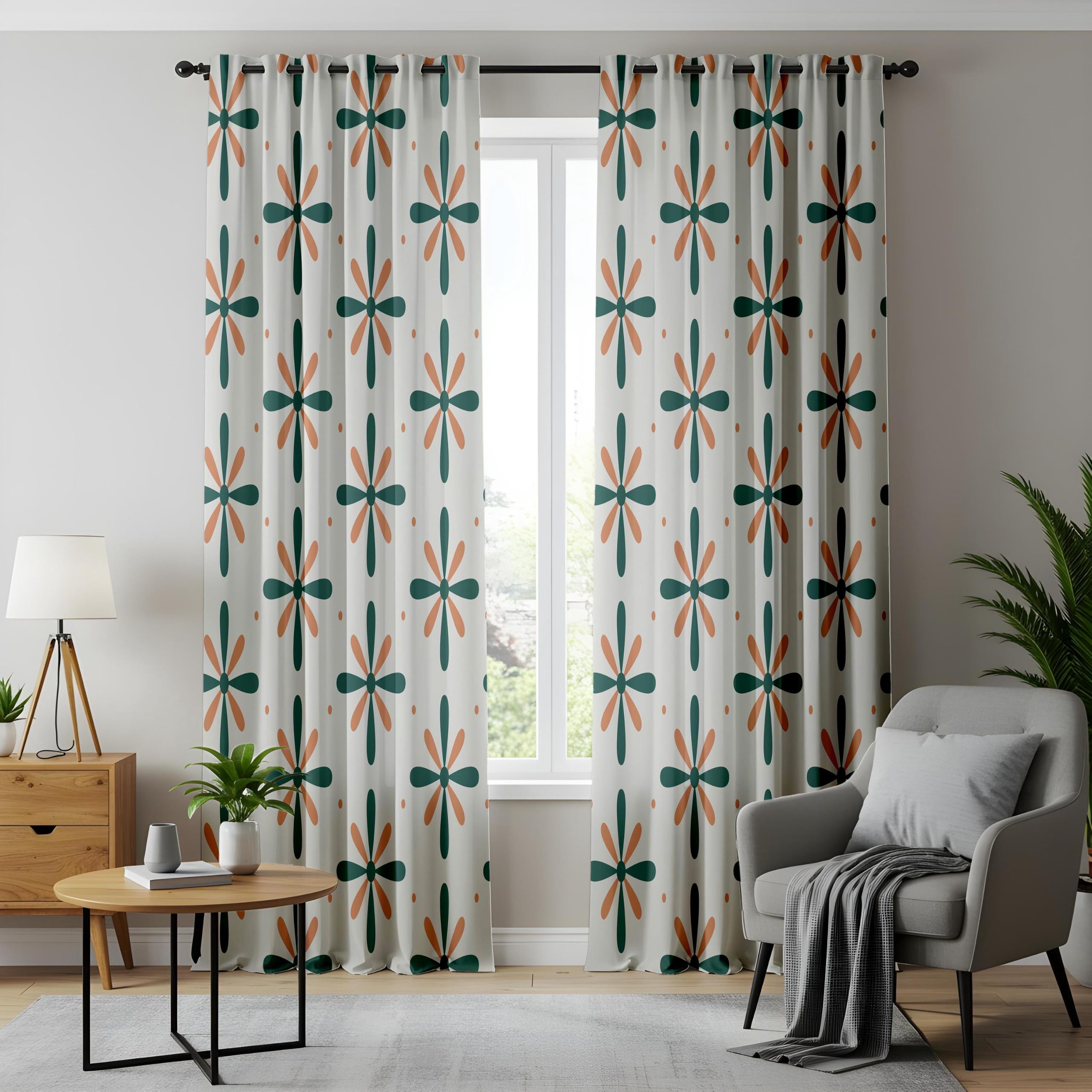 Rideaux occultants pour Chambre à Coucher, 2 Panneaux, Rideaux à Motifs Floraux Bleu Sarcelle et Orange, Rideaux rétro pour Salon (L x H / 2 x 115 x 240 cm)