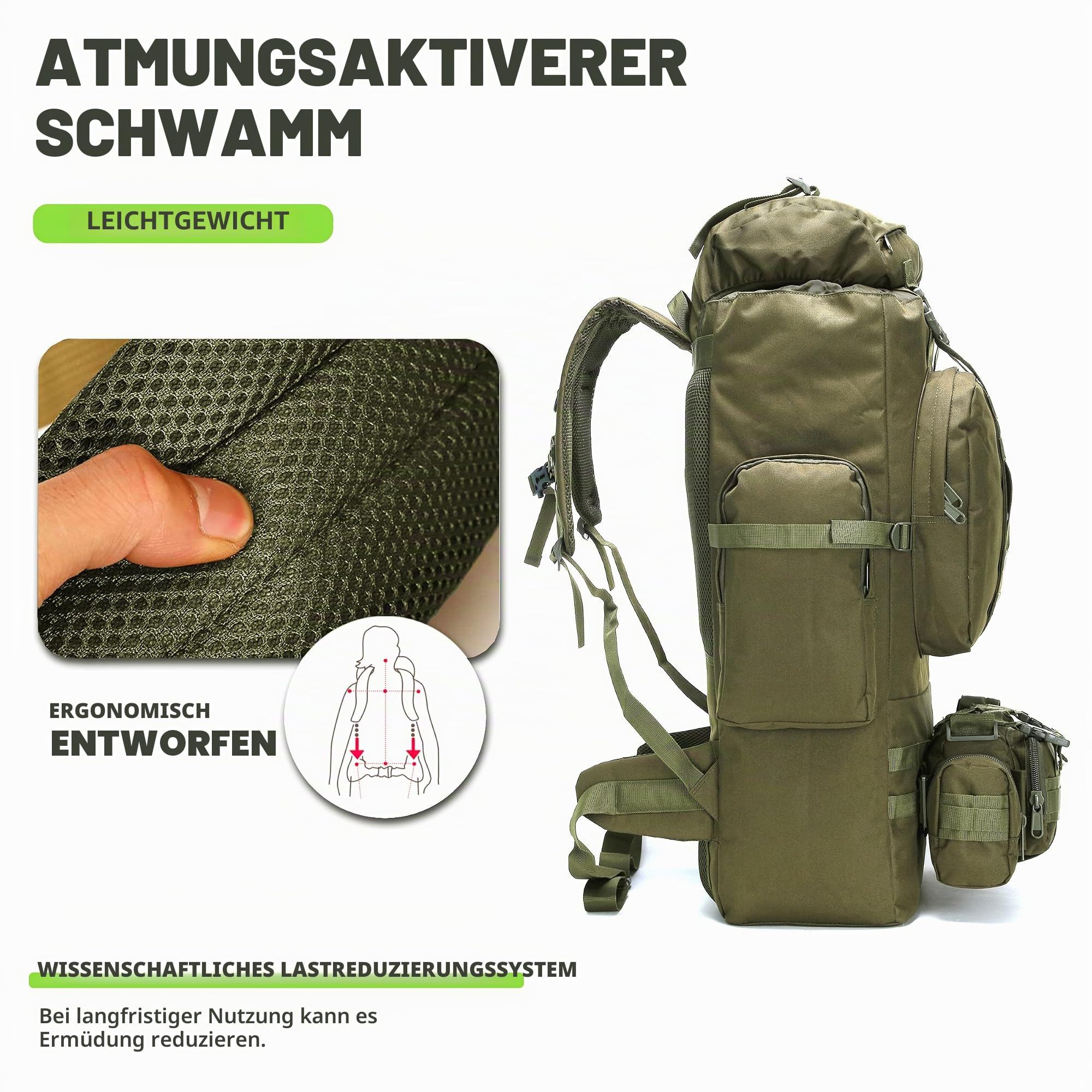 100 l Camping-Wanderrucksack, Molle-Militär-Rucksack, wasserdicht, leicht, Wanderrucksack