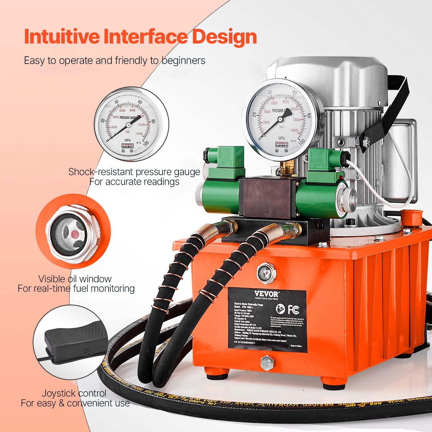 VEVOR 10000 PSI Hydraulic Electric Pump, Double Acting, 750W Full Copper Power Engine & 8L Hydraulic Power Pack Cylinder