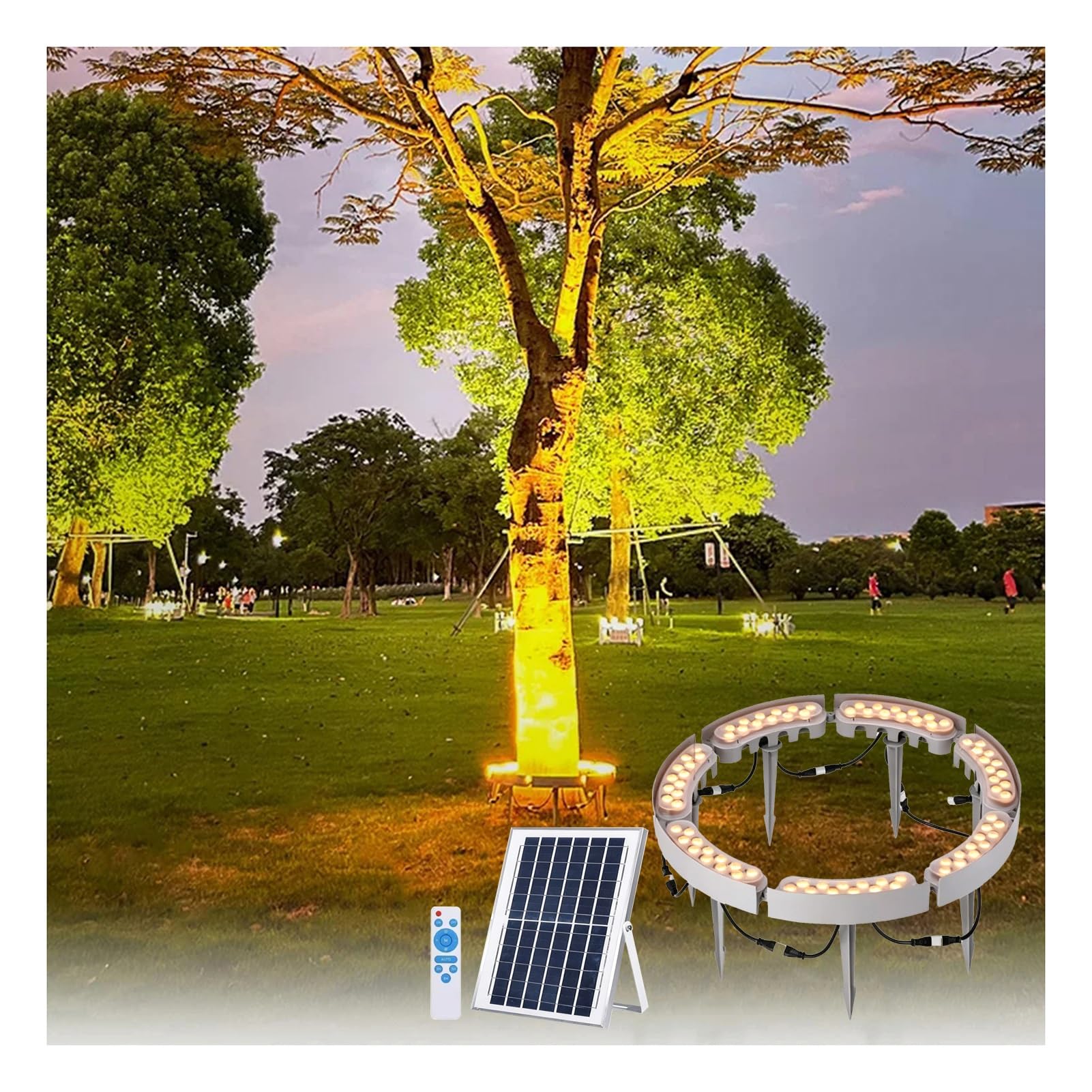 JCWGLY Outdoor Solar Powered LED Palm Tree Light, Warm White Light Landscape Lighting IP65 Waterproof Spotlight, 60-84W Ring Floodlight for Yard, Garden(84W)