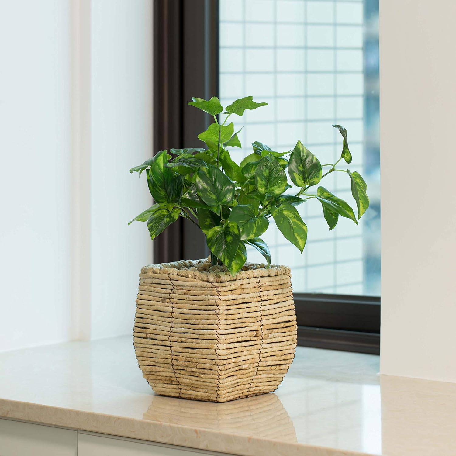 Vintiquewise Woven Square Flower Pot Planter with Leak-Proof Plastic Lining- Small