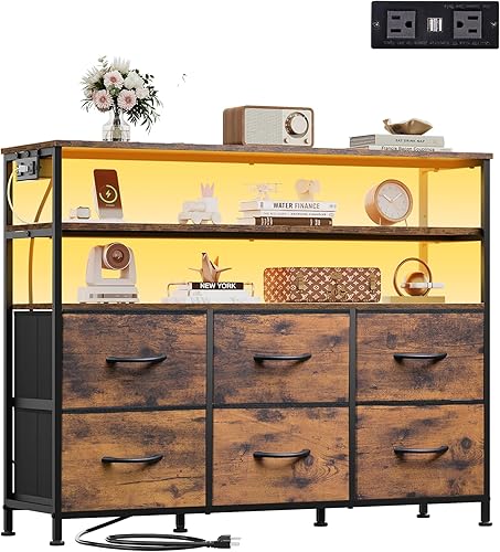 Miniatura 8 de WLIVE Soporte de TV para TV de 40 y 45 pulgadas, centro de entretenimiento con luces LED y estación de carga, mesa consola multimedia de TV con 6