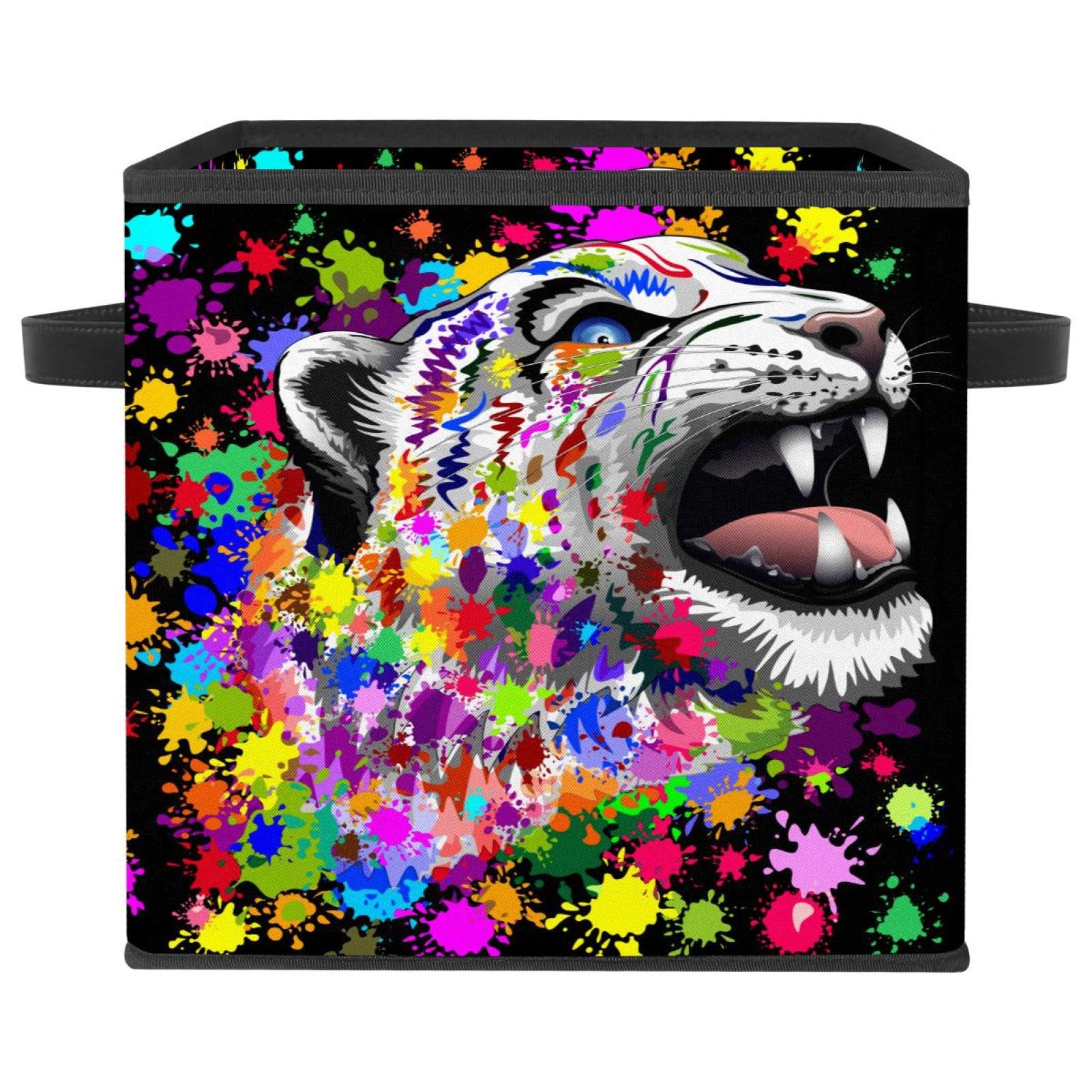 Boîte de rangement pliable motif léopard noir cube en tissu pour placard et chambre