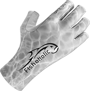 Fishoholic UPF 50+ Fingerless Fishing Gloves - Sticky Silicone Grip Sun Protection for Kayaking, Paddling, Rowing