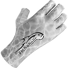 Fishoholic UPF50 Fingerless Fishing Gloves - Sun Protection - Sticky Grip | Leather Friction Point Accents, 4-way Stretch, Quick Dry, Breathable Gloves for Fishing, Kayaking, Paddling, Rowing or Biking