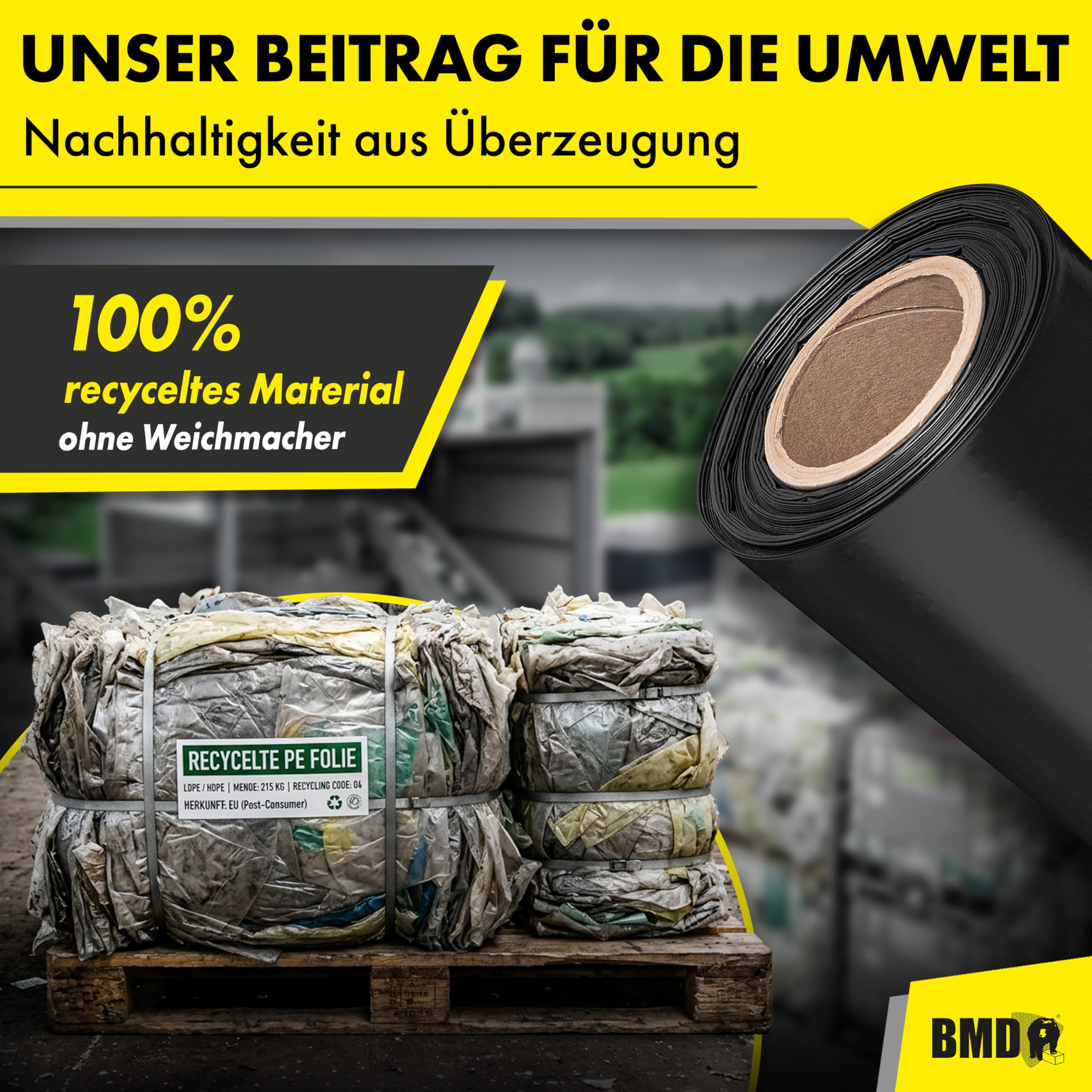 BMD Baufolie TYP 300 | 4m x 25m | 3 Größen | extra starke Estrichfolie | wasserfeste, schwarze Abdeckfolie | 100m² | reißfeste Schutzfolie und Abdeckplane