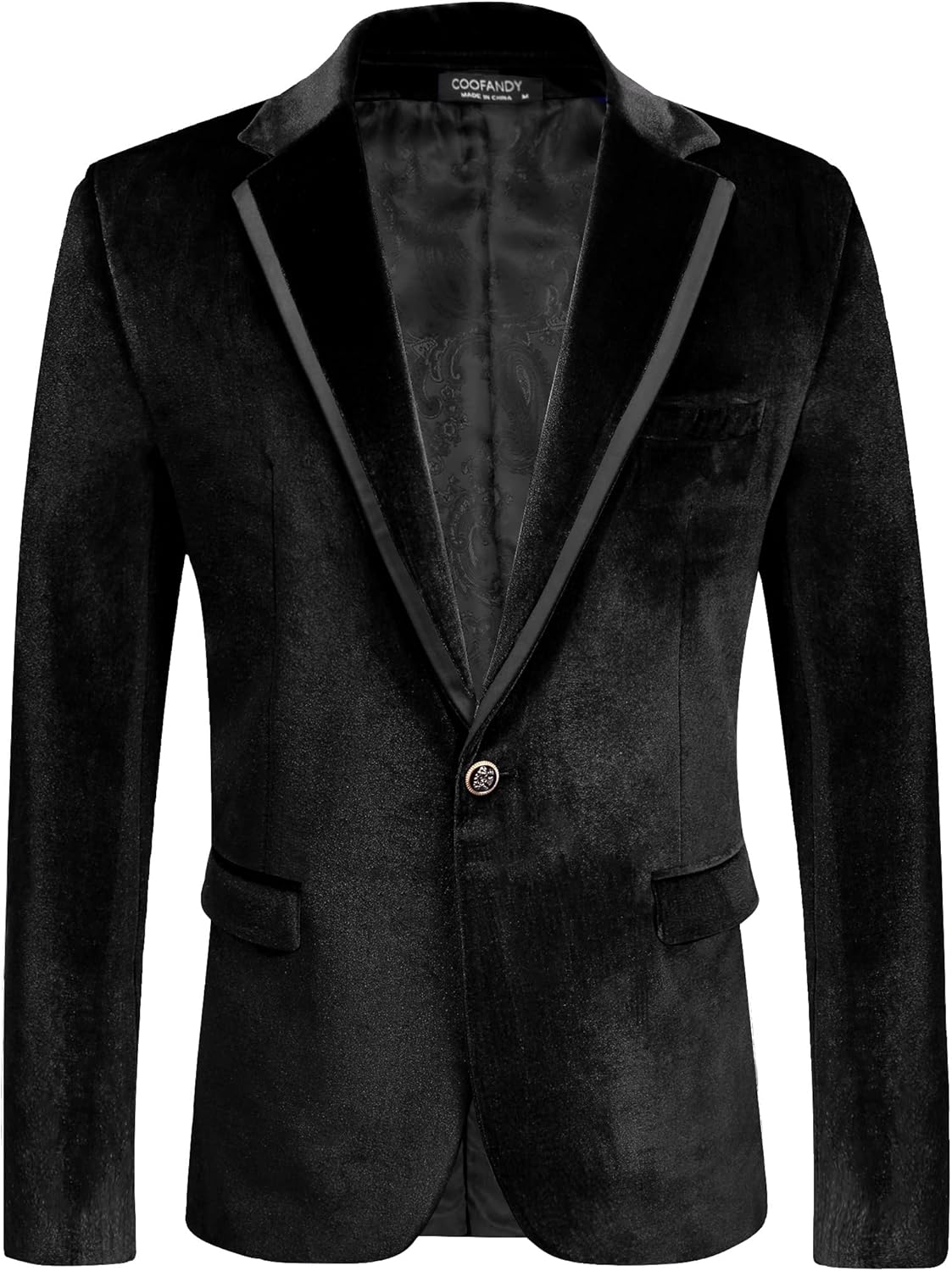 COOFANDY Men's Velvet Blazer One Button Velour Tuxedo Jacket Notched Lapel Suit Jackets for Prom Wedding Party Dinner
