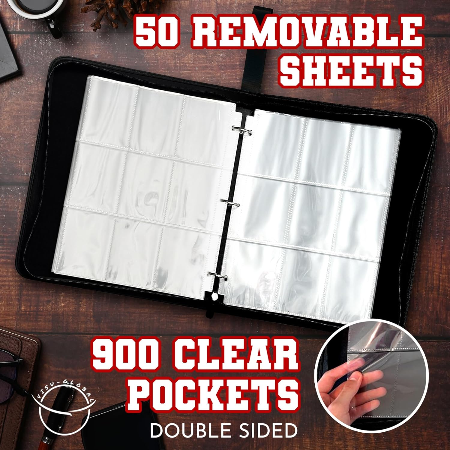 Baseball Card Binder, 9 Pocket Sheet, Baseball Card Holder, Fits 900 Baseball Cards with 50 Removable Sleeves, Sports Card Binder, Collectible Trading Cards Album, Card Binder