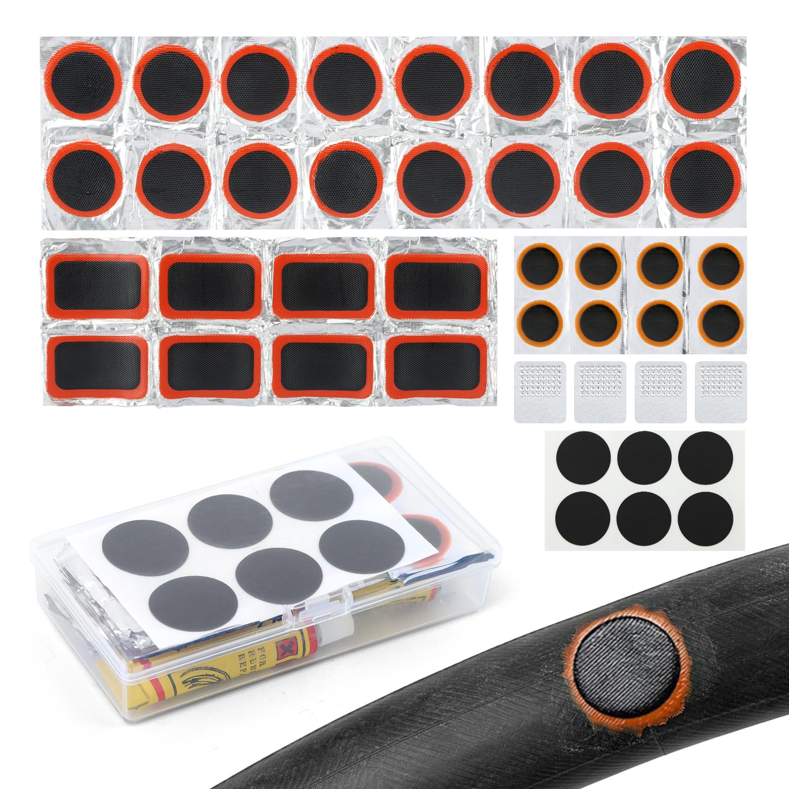 HOUSEEN Bike Tire Repair Kit, 44pcs Bycicle Inner Tube Puncture Patch Kits with 38pcs Patches and Metal Rasp for Mountain BMX MTB Ebike Scooter