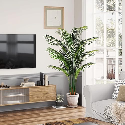 Miniatura 7 de VIAGDO Palmera artificial de 5 pies de alto decoración de palmera falsa con 11 troncos desmontables planta de seda de palmera tropical sintética